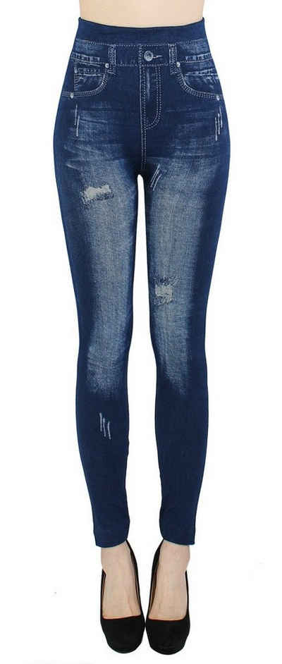 dy_mode Jeggings Damen Jeggings High Waist Leggings in Jeans Optik Bequem Jeansleggings mit elastischem Bund