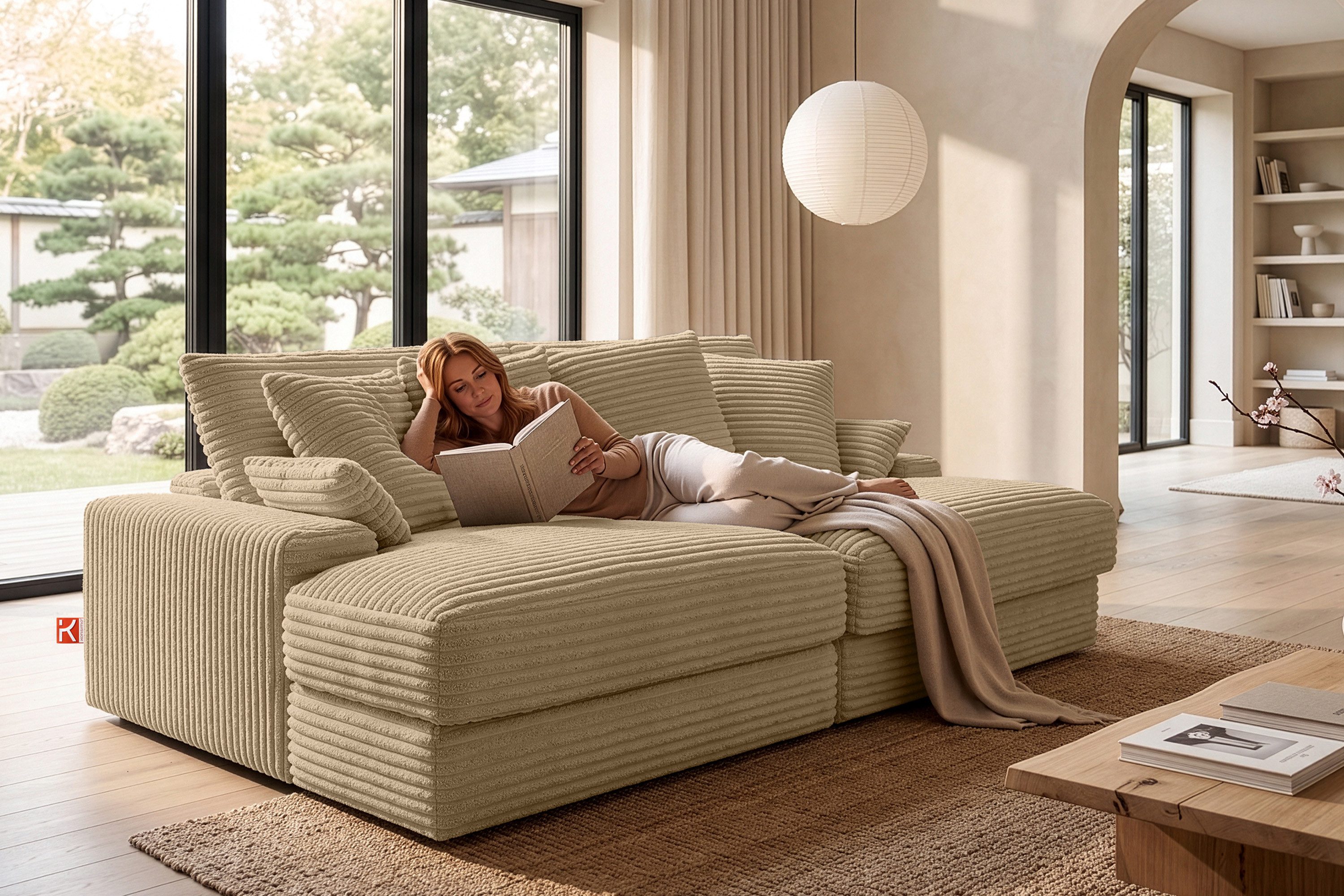 KONSIMO® Big-Sofa ACERA 3-Sitzer XXL-Sofa aus Cordstoff, hergestellt in der EU, mit Wellenunterfederung, inklusive Kissen, große Sitzfläche, maximaler Komfort