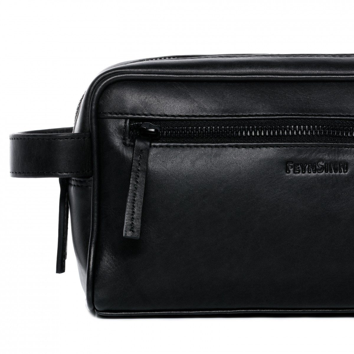 FEYNSINN Kosmetiktasche echt Leder Kulturtasche groß schwarz FRIIS, Waschbeutel Echtleder für Herren, Kosmetiktasche, Waschtasche schwarz – Bild 4 von 5