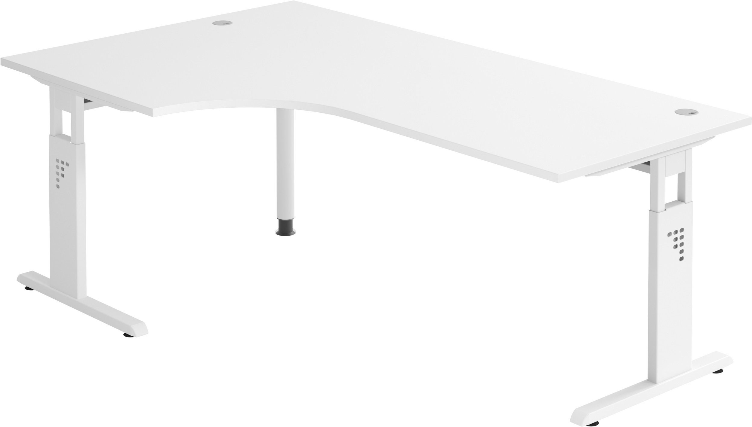 bümö Schreibtisch Serie-O - Arbeitshöhe: höhenverstellbar, Eckform: 200 x 120 cm - Dekor: Weiß - Gestell: Weiß