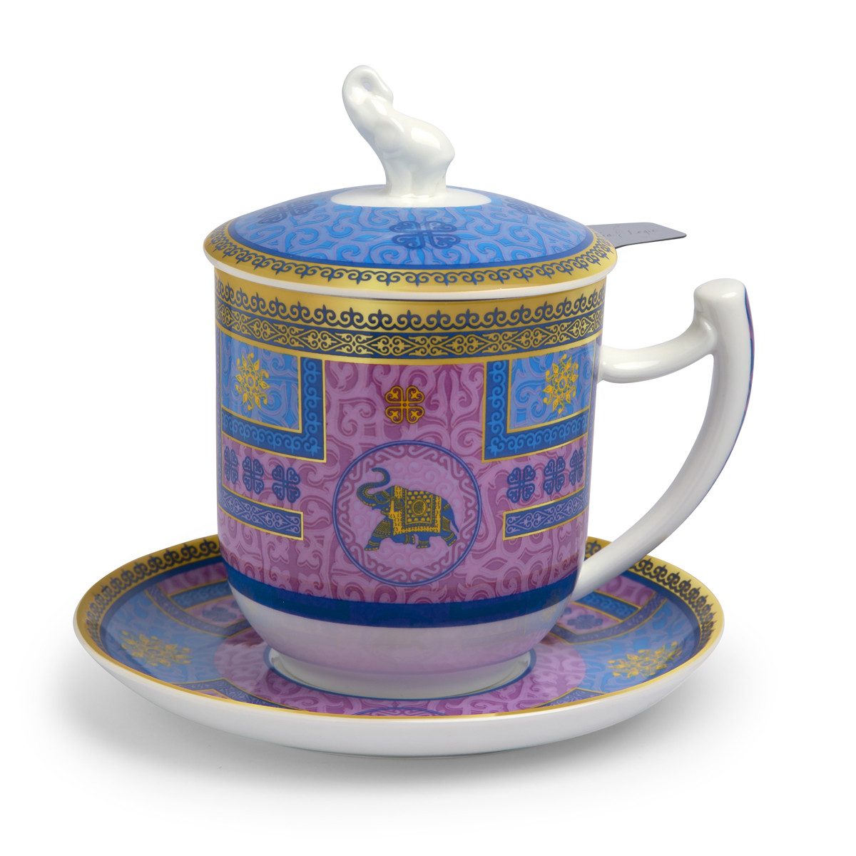 TeaLogic Tasse Olly Elefant Untertasse, Teefilter, Deckel Fine Bone China 0,35 L, 1-tlg.