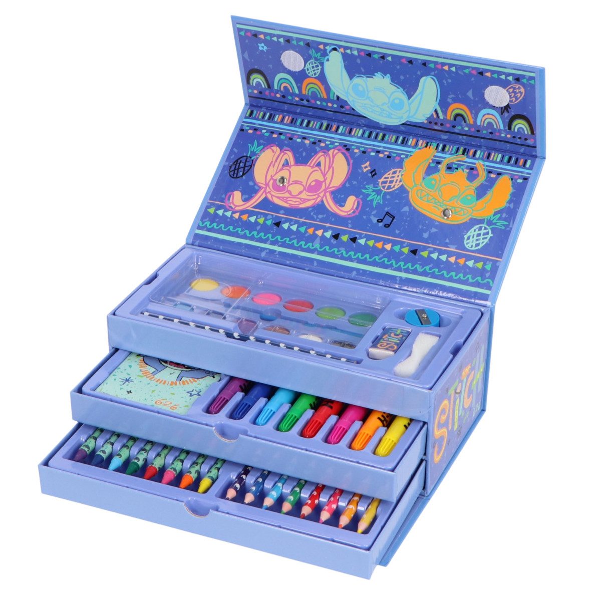 Textiel Trade B.V. Farbkasten Disney Lilo & Stitch Malkasten mit Schublade Kinder Malset ab 3 Jahren