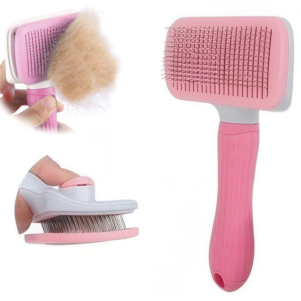 SURFOU Fellbürste Fellbürste Haustier Katzenbürste Hundebürste für Kurzhaar Langhaar, ABS+Edelstahl+Gummi, (1-tlg), Sauberes Haustierhaar von der Bürste mit Einem Knopf, Haustier Bürsten