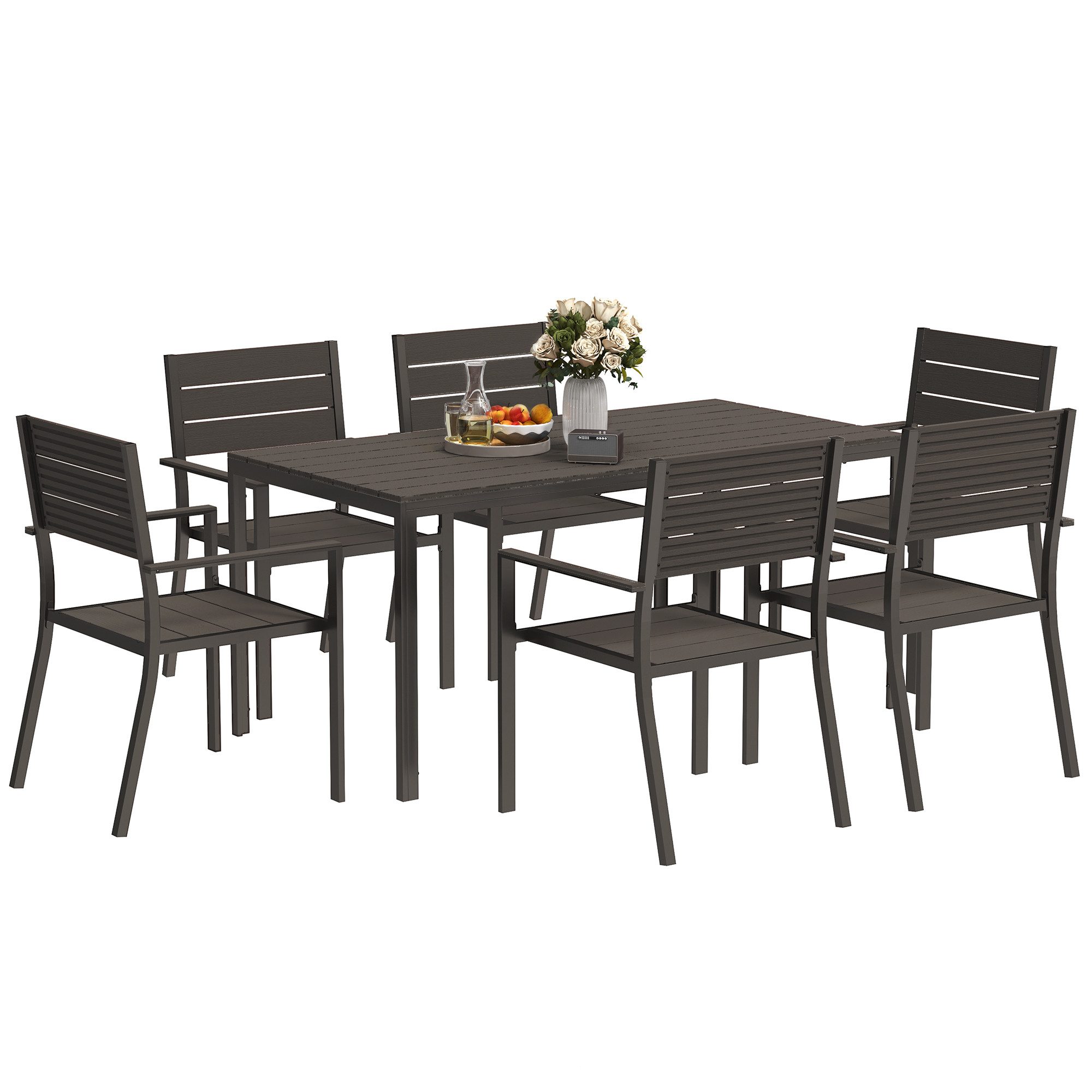 Outsunny Garten-Essgruppe mit 6 stapelbar Stühlen, günstig online kaufen