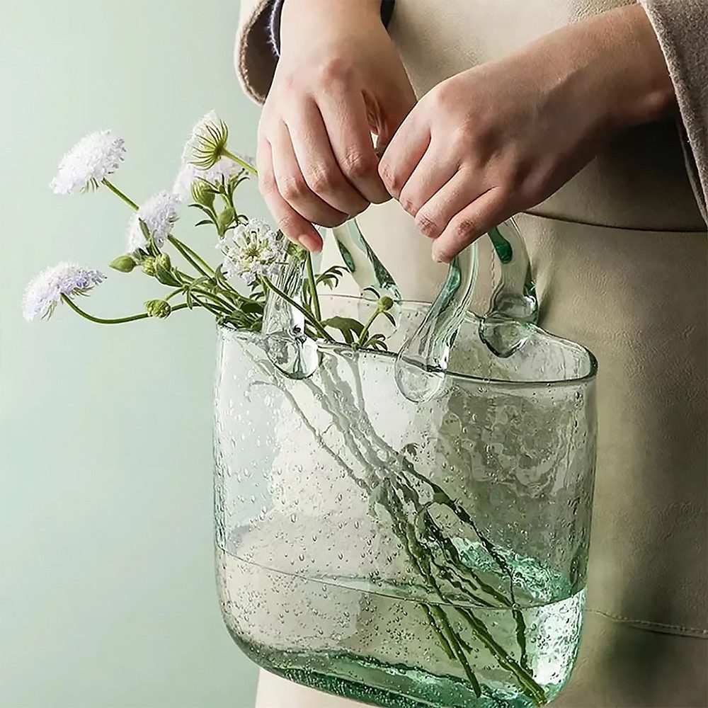 Muxing Dekovase Glasvase Handtasche Blumen Vase Mini Aquarium klar (1 St) – Bild 2 von 5
