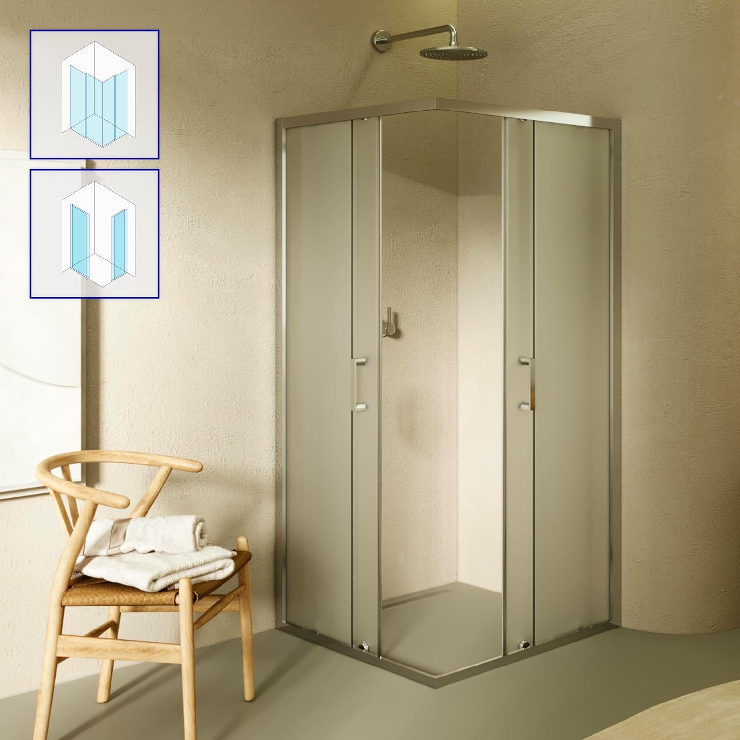 i-flair Eckdusche Schiebetür Duschkabine DIANA aus satiniertem 6 mm ESG, BxT: 70x70 cm, Einscheibensicherheitsglas, ohne Duschtasse, mit hochwertigen Aluminiumprofilen in silber, ebenerdiger Einbau möglich, mit Schiebetüren