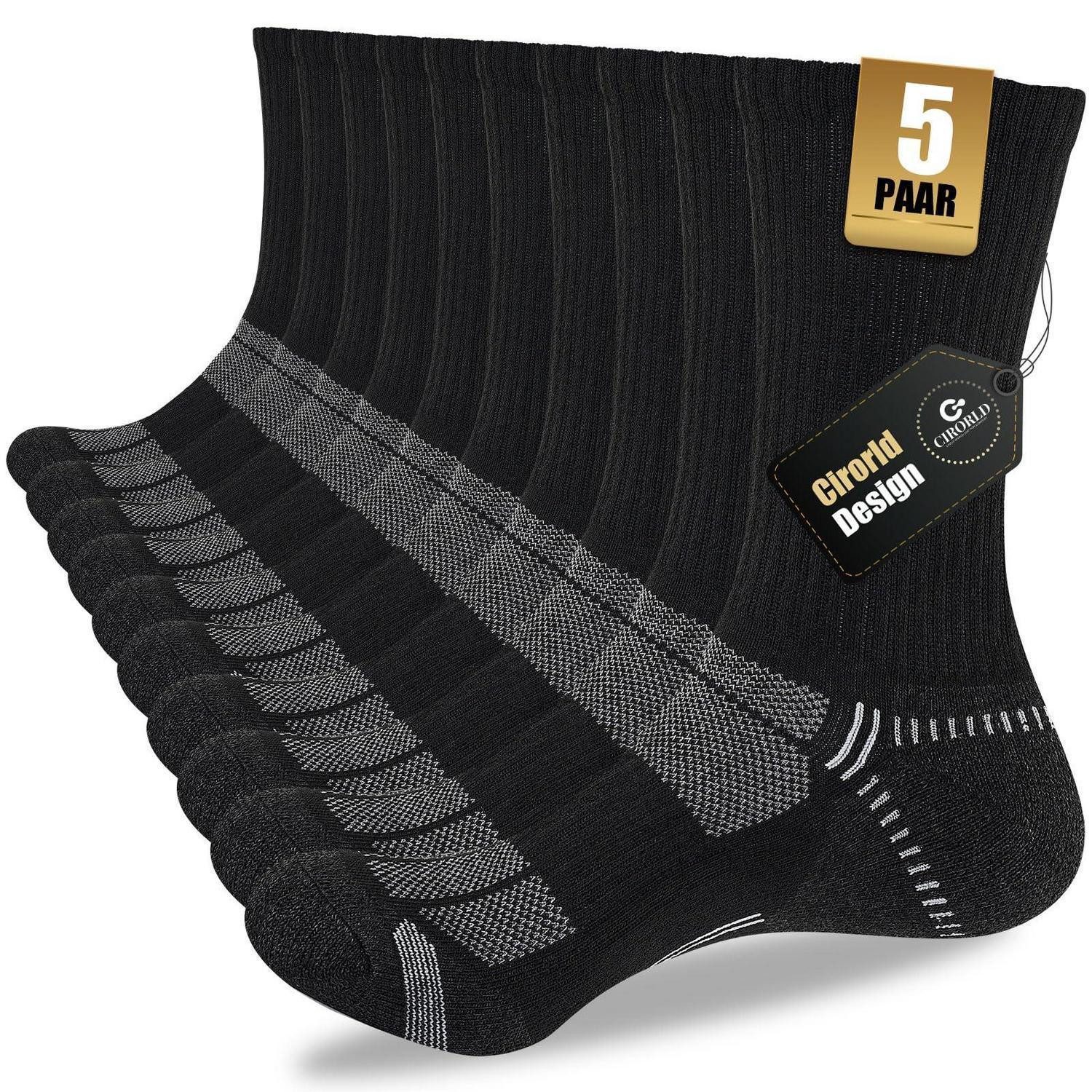 LuxusKollektion Sportsocken Herren Wandersocken Gepolstert 5 Paar Schwarz