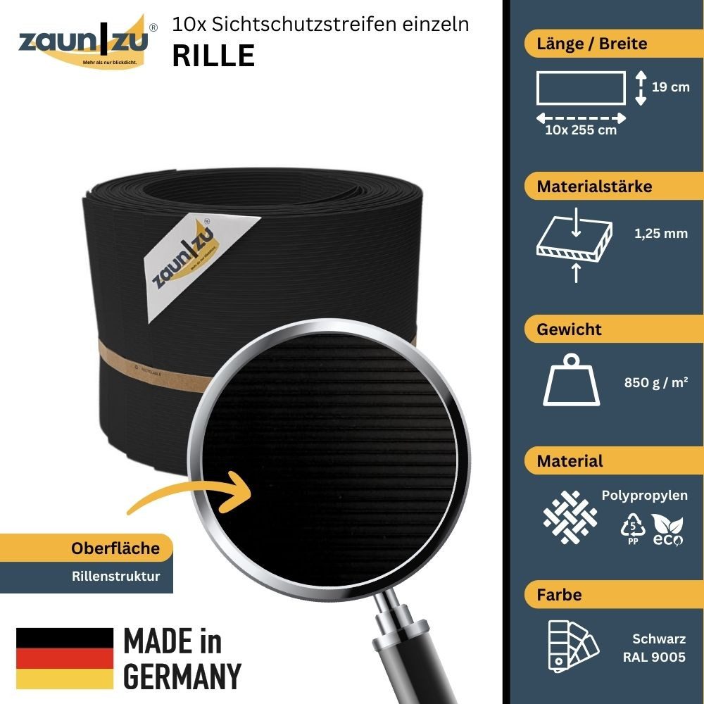 zaunzu Sichtschutzstreifen Rille 10x Einzelstreifen 2,55m günstig online kaufen