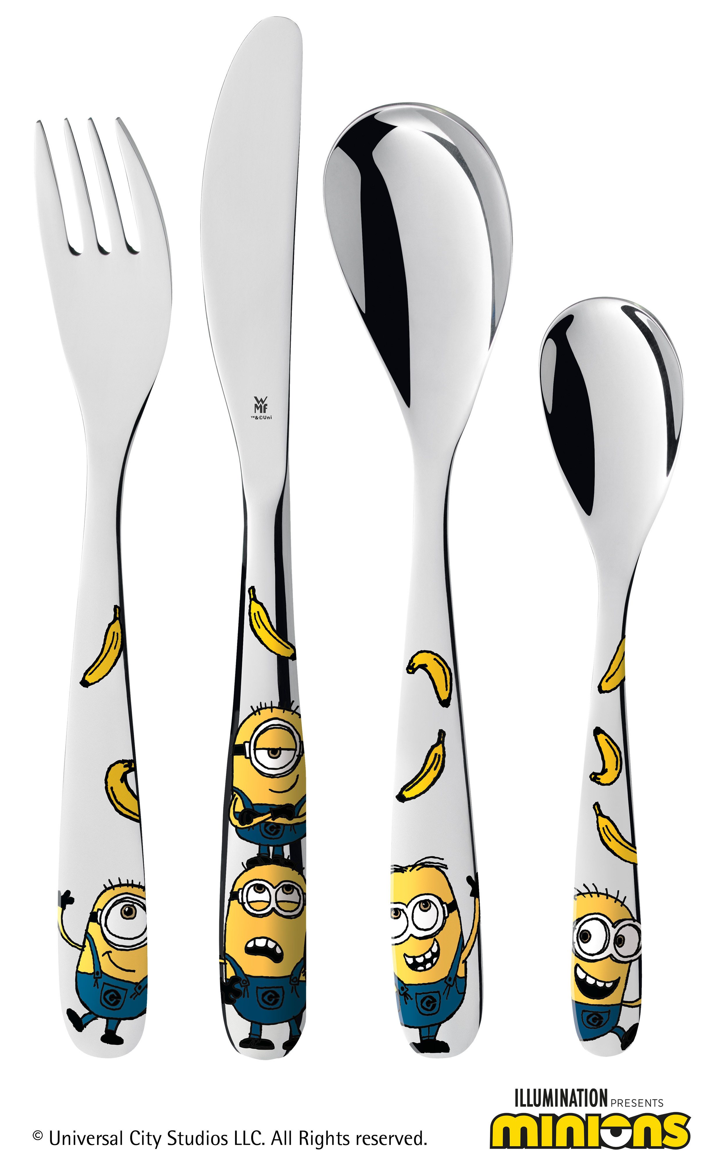 WMF Kinderbesteck Minions (4-tlg), 1 Personen, Cromargan® Edelstahl Rostfrei 18/10, ab 3 Jahren, hygienisch, säurefest
