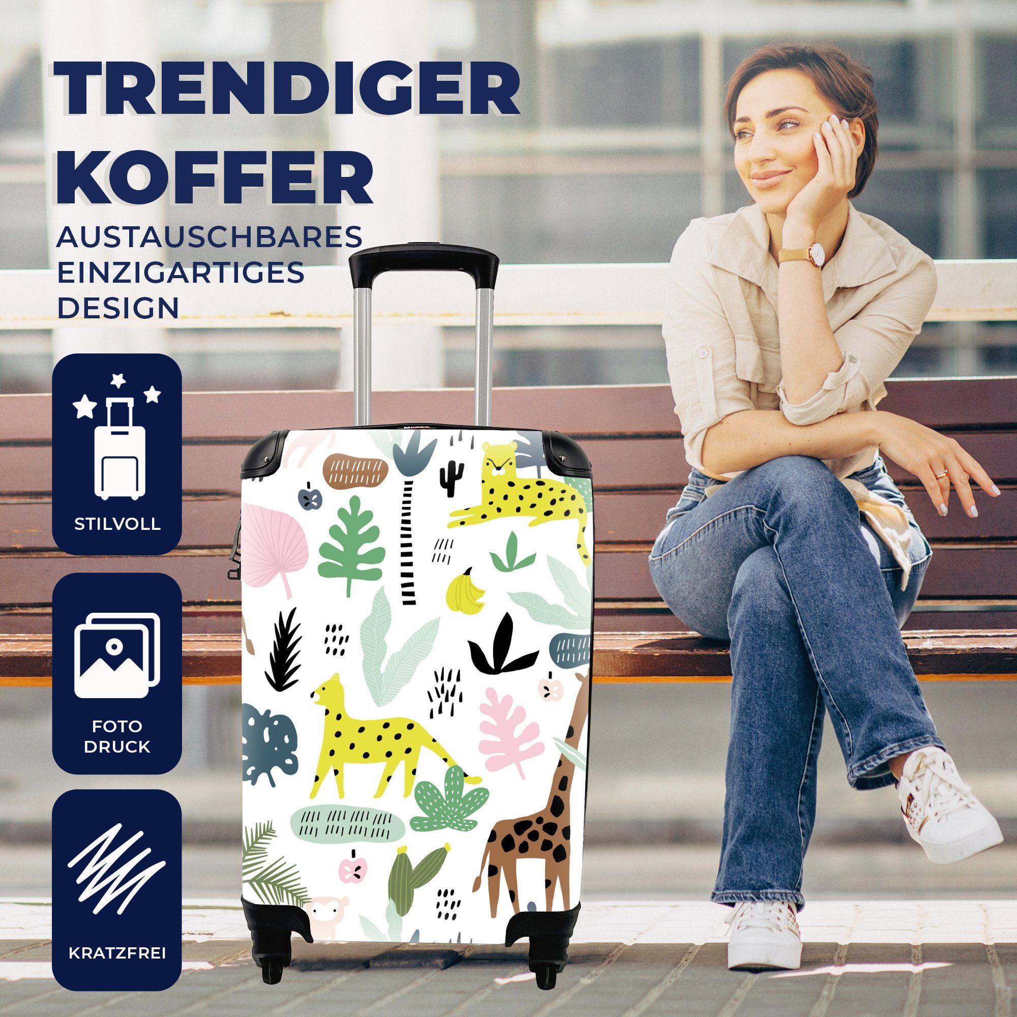 Reisetasche - - Handgepäckkoffer rollen, Ferien, Reisekoffer mit Tiere, Trolley, Früchte Dschungel MuchoWow Muster Handgepäck - für 4 Rollen,
