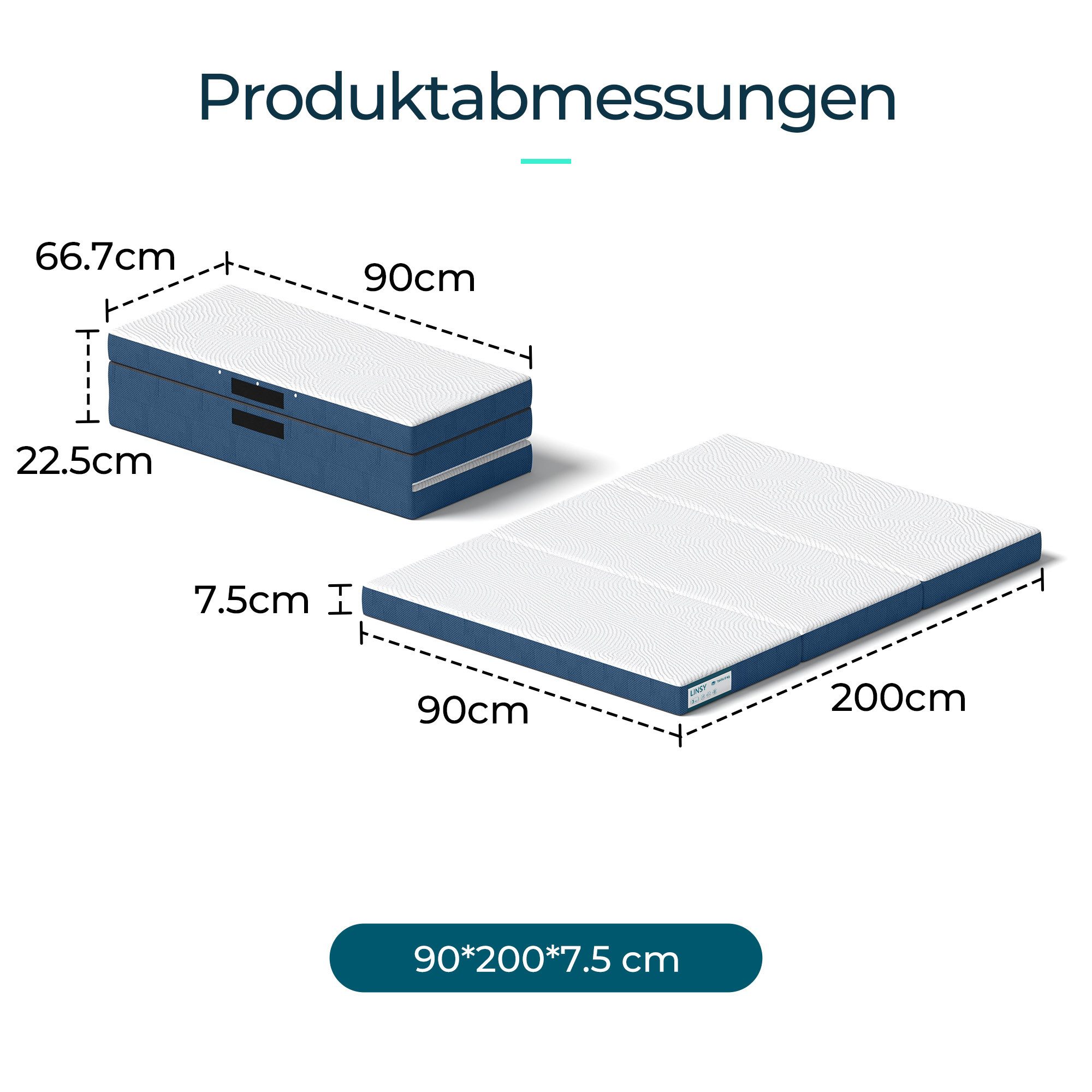 Klappmatratze 7,5 cm mit wasserdichtem Tencel-Bezug, faltbar und tragbar, L günstig online kaufen