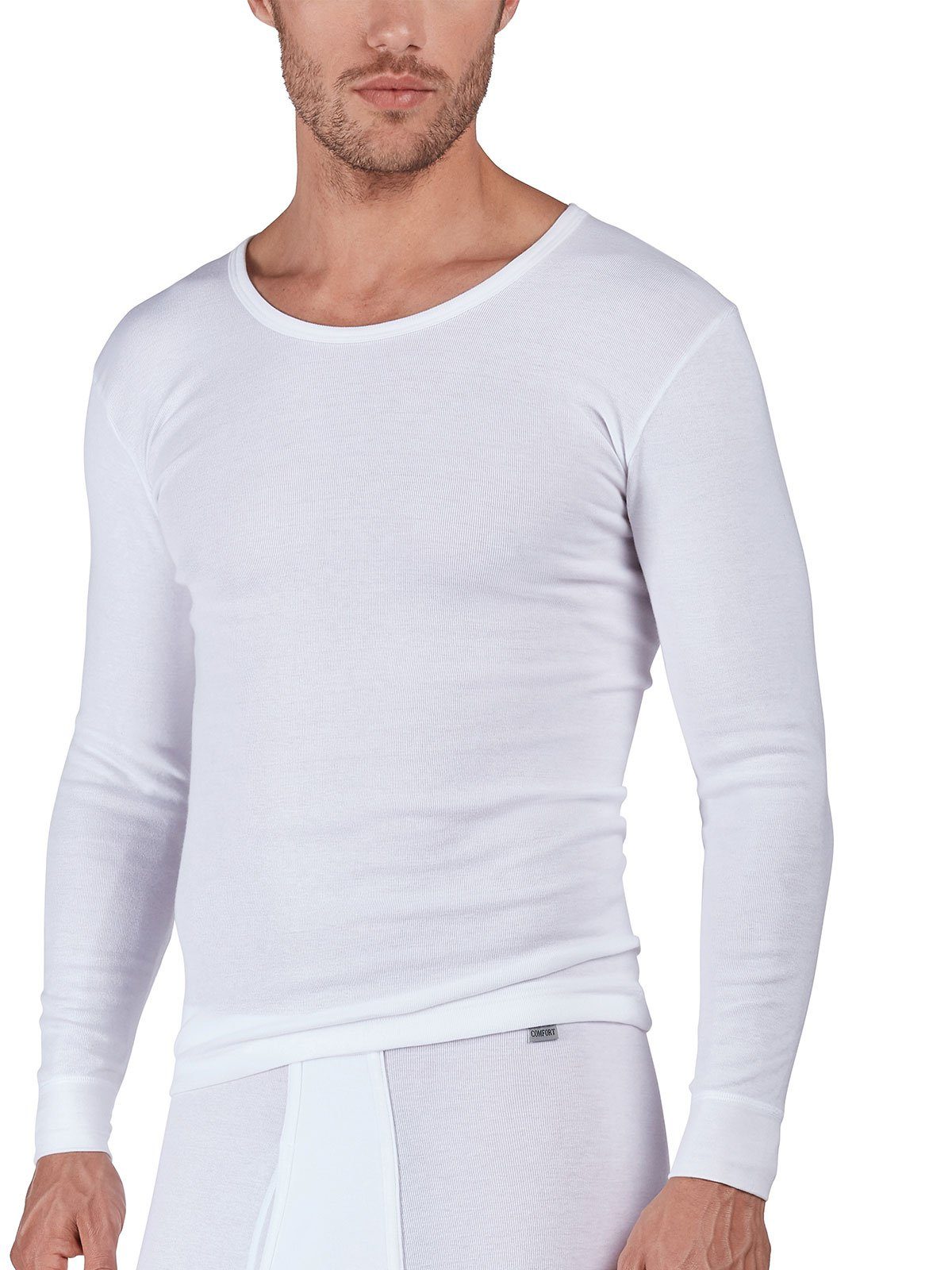 Unterhemd Herren Shirt langarm Cotton Fine Rib
