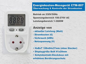 ChiliTec Gartenleuchte Energiekosten-Messgerät Stromzähler CTM-807 LC-Display, Messung bis