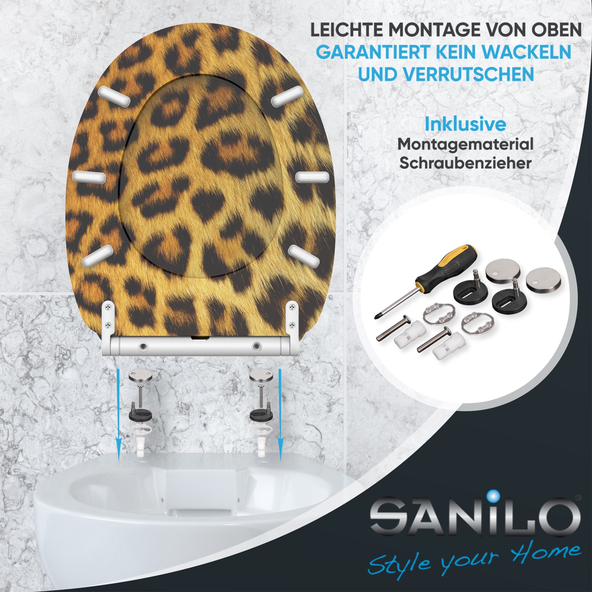 Sanilo WC-Sitz Leopardenfell mit Absenkautomatik & Quick Release, Premium Toilettendeckel, abnehmbar, leichte Montage von oben – Bild 5 von 5