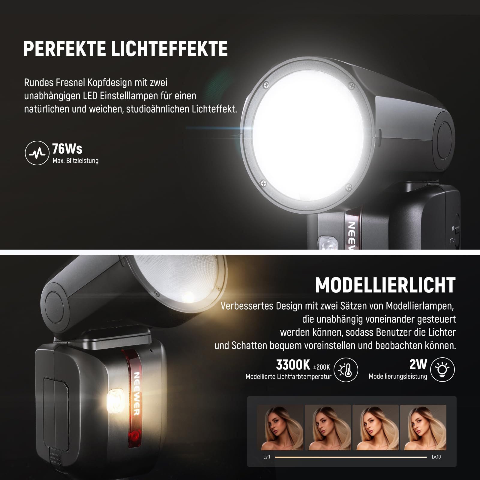 Neewer Z2-F Blitz für Fujifilm, 76W TTL/HSS, 2 Modellierlampen Blitzgerät, (Entfesselter Blitz: kabellos)