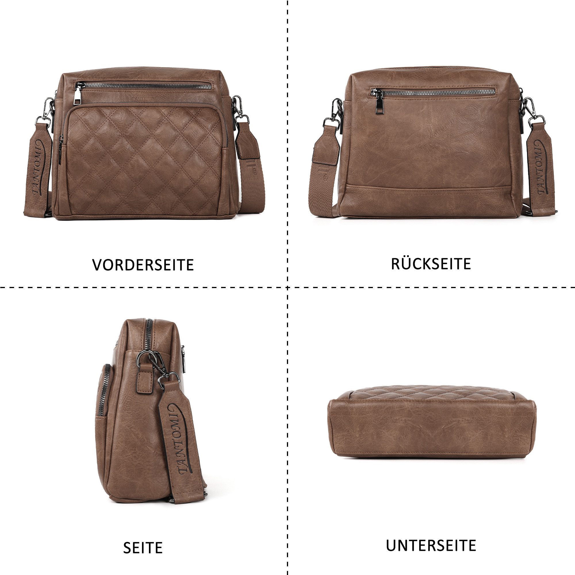 TANTOMI Umhängetasche Damen Schultertasche Mittelgroß, Crossbody Bag mit Mehreren Fächern, Damen Handtasche Leicht Henkeltasche Schultertasche – Bild 5 von 5
