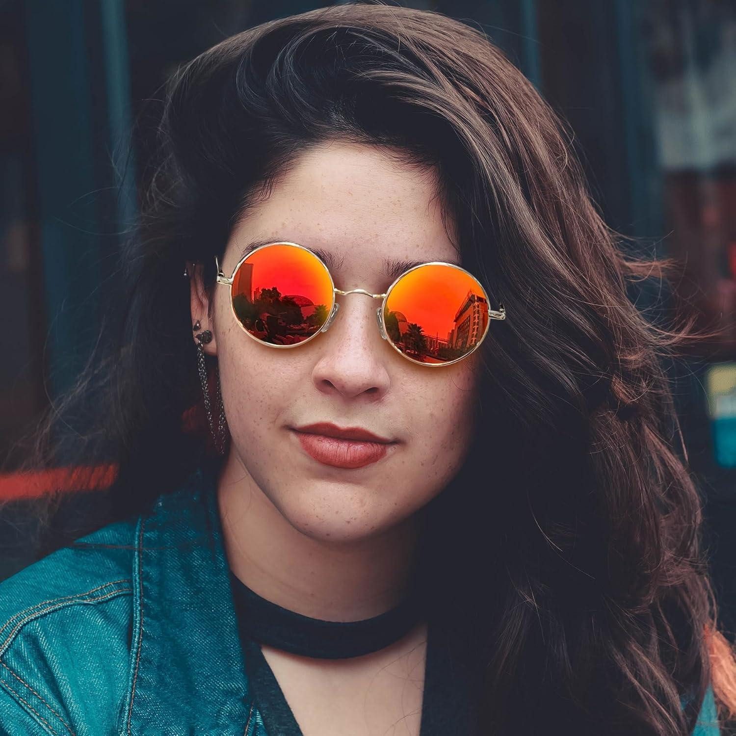 LuxusKollektion Retrosonnenbrille Sonnenbrille rund A13 orange Rot Verspiegelt Wie die Bilder