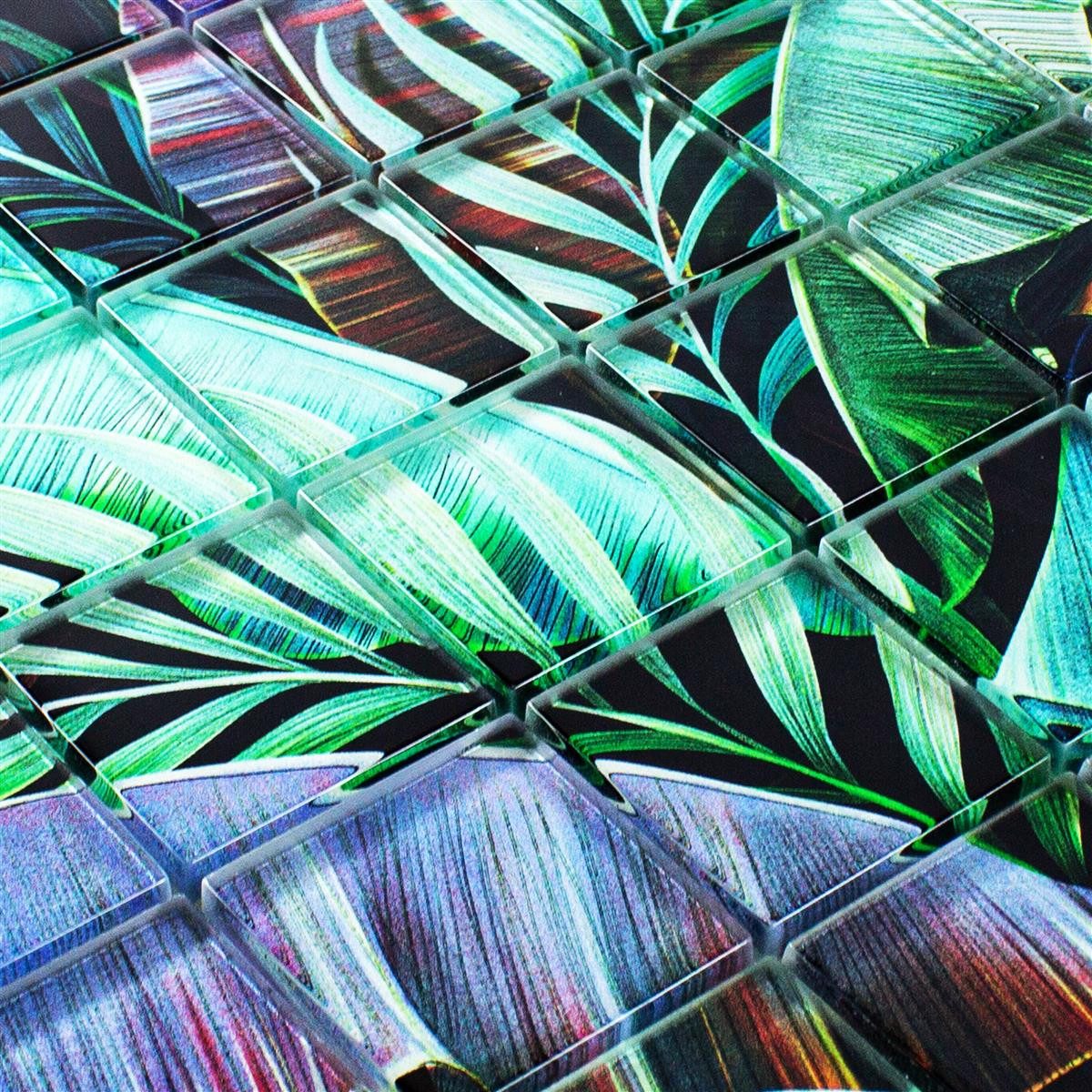 Mosafil Mosaikfliesen Glasmosaik Fliesen Pittsburg Blumen Optik, Glas 29.800x29.800, grün-lila, Verlegefertig auf ein Netz geklebt - Wasserfest