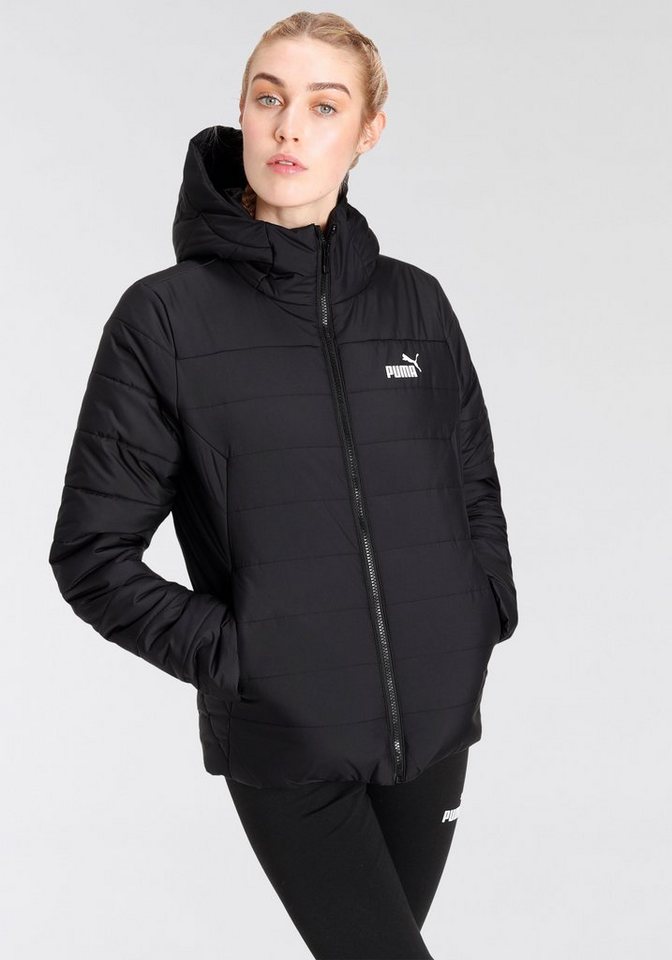 PUMA Winterjacke ESS HOODED PADDED JACKET, Seitliche Nahttaschen mit  Reißverschluss und Fleecefutter