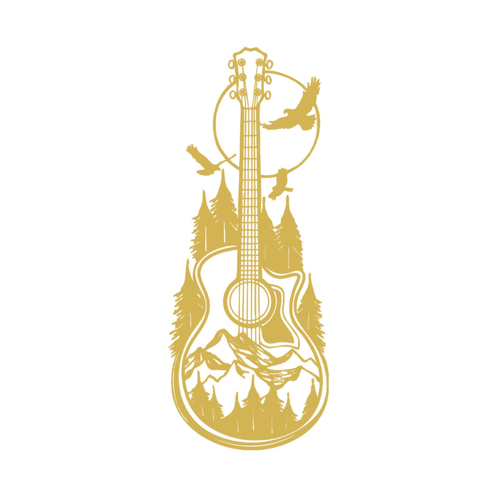 Jumpeak Wanddekoobjekt Bergwald Gitarre Wanddekoration,Abstrakte Sonne,Vogel,Musik Elemente, Metallmaterial, 4 Farben, 4 Größen