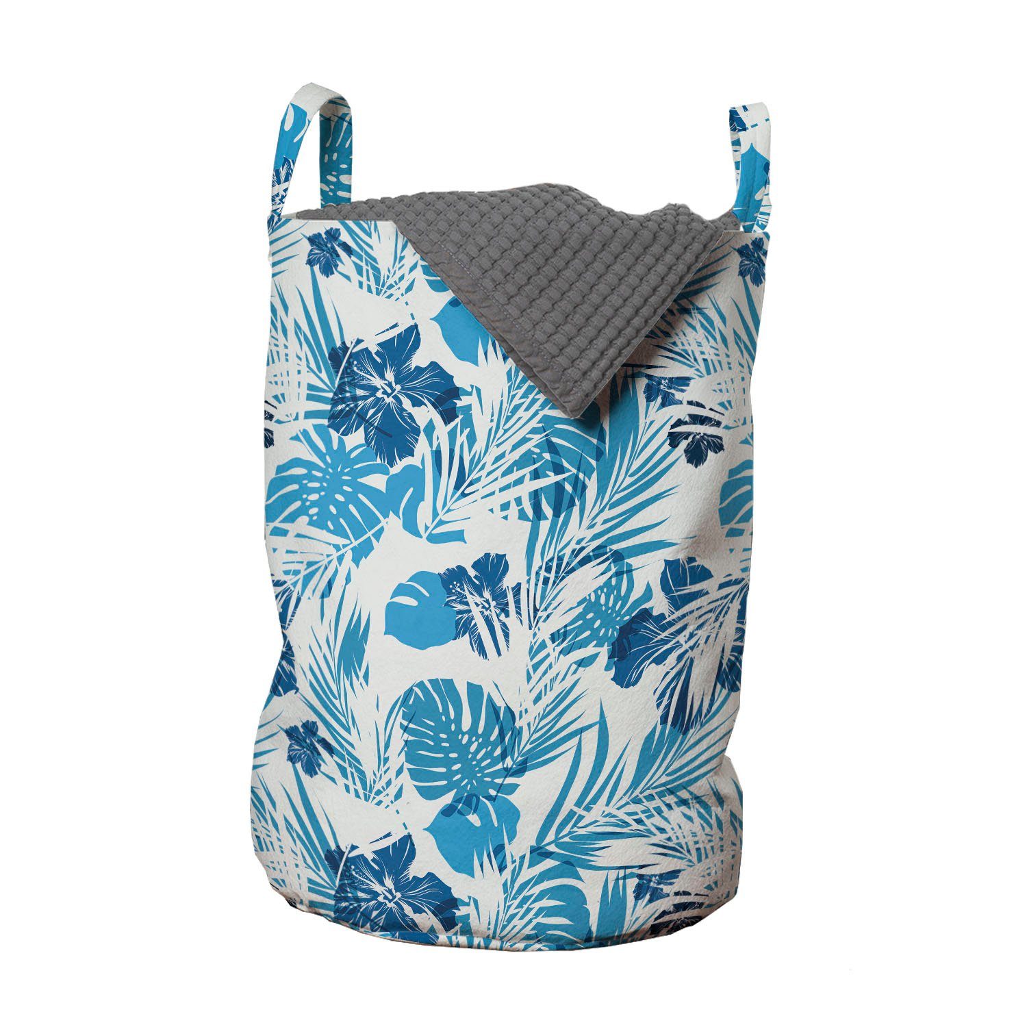 Abakuhaus Wäschesäckchen Wäschekorb mit Griffen Kordelzugverschluss für Waschsalons, Blatt Hawaii-Blumen Palme