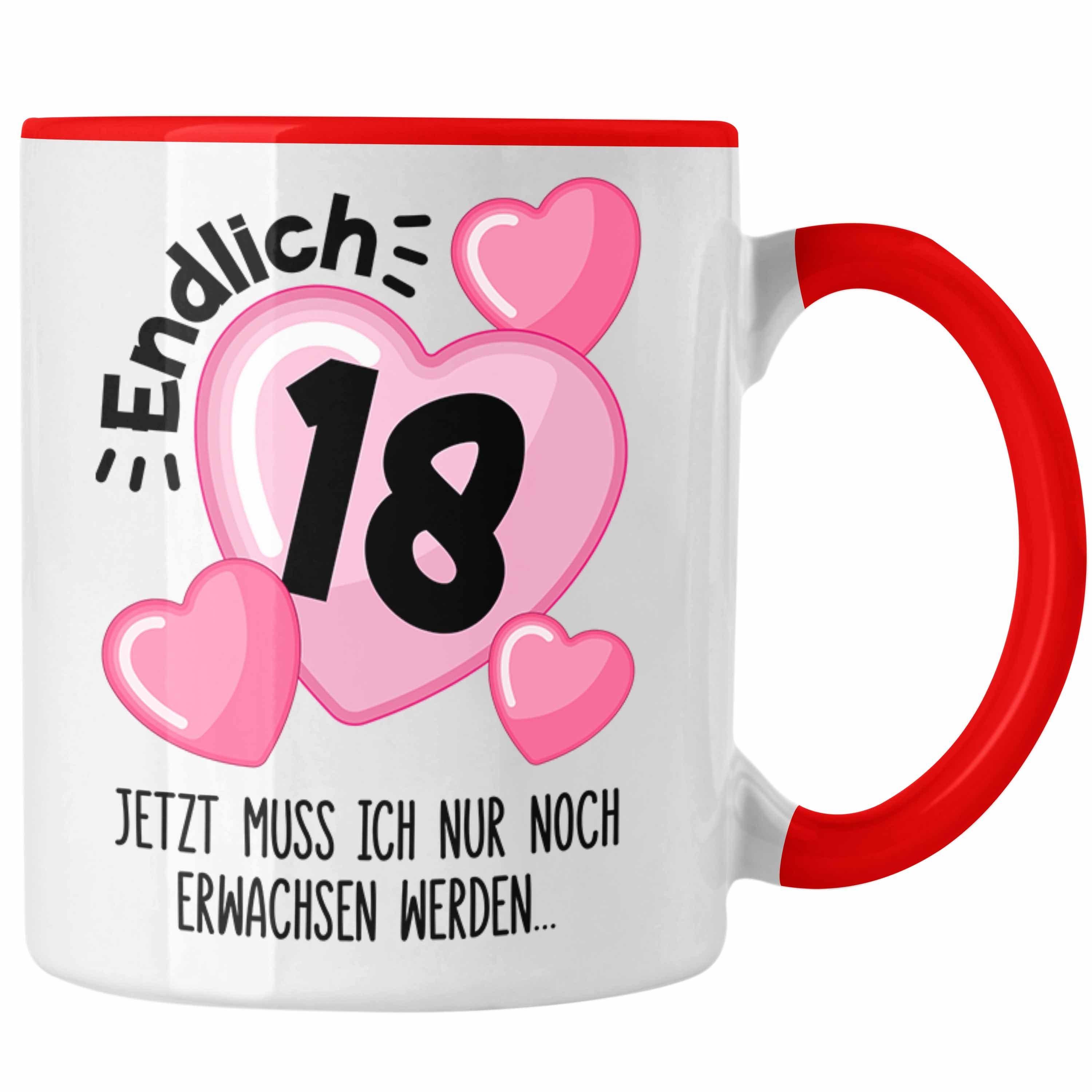 Trendation Tasse Trendation - 18. Geburtstag Tasse Geschenk Mädchen Geschenkidee Lustig Spruch 18 Geschenke Geschenkideen zum 18 Bday 18er Rot