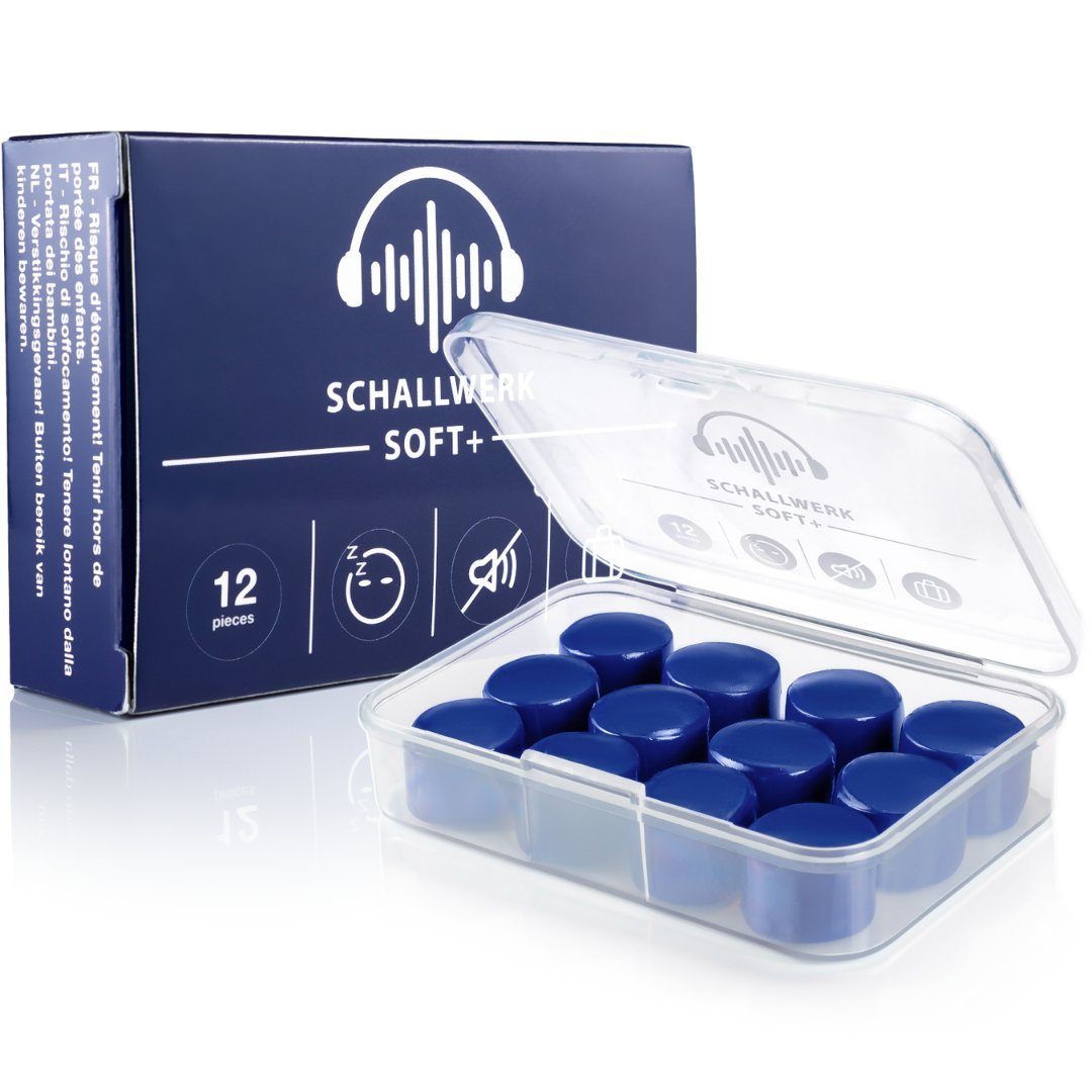 Schallwerk Gehörschutzstöpsel SCHALLWERK ® Soft+, 12 Silikon Ohrenstöpsel – optimale Unterstützung