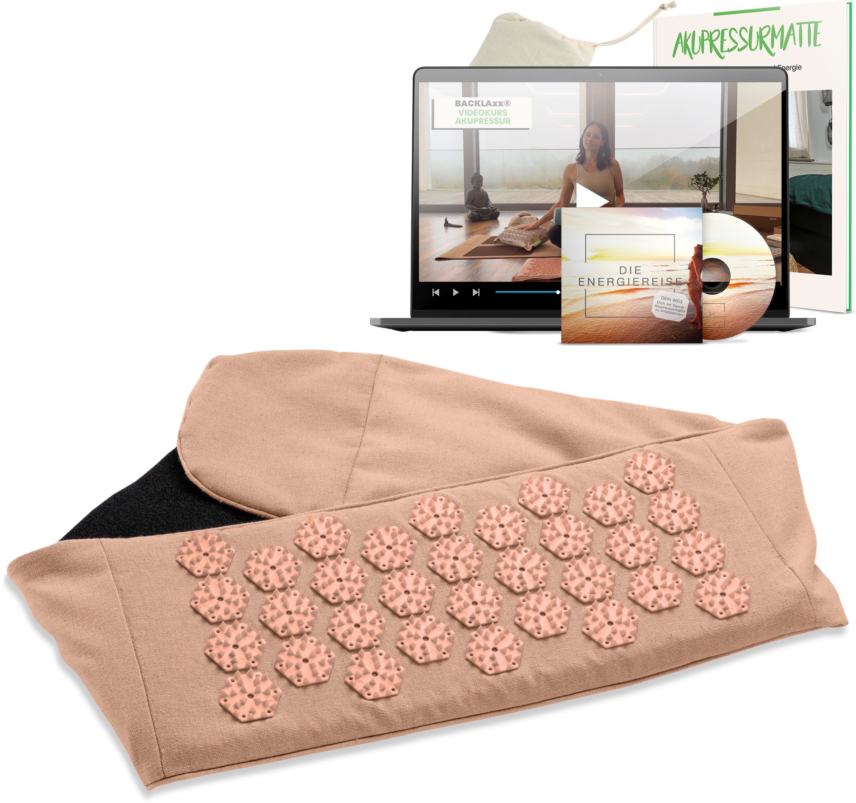 BACKLAxx® Massagegerät Akupressur Lendengürtel, Lendengurt, Akupressur Gürtel gegen Rückenschmerzen, Intensitätsregulierung durch Klettverschluss