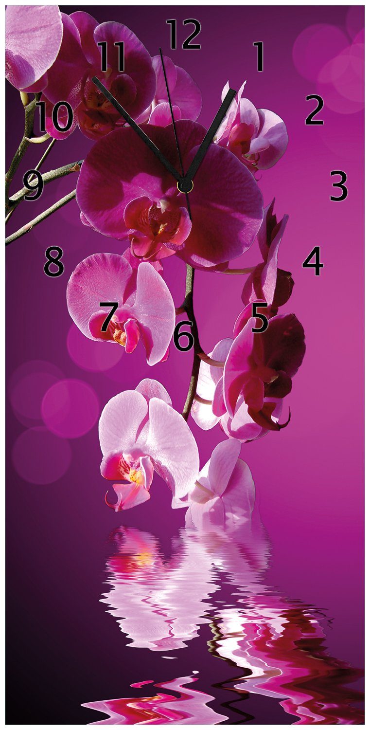 Wallario Wanduhr Rosafarbene Orchidee Blüten Acryl) in aus pink (Uhr