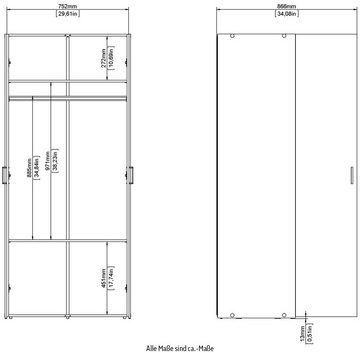 Home affaire Kleiderschrank graue Stangengriffe, einfache Selbstmontage, 175,4 x 77,6 x 49,5 cm