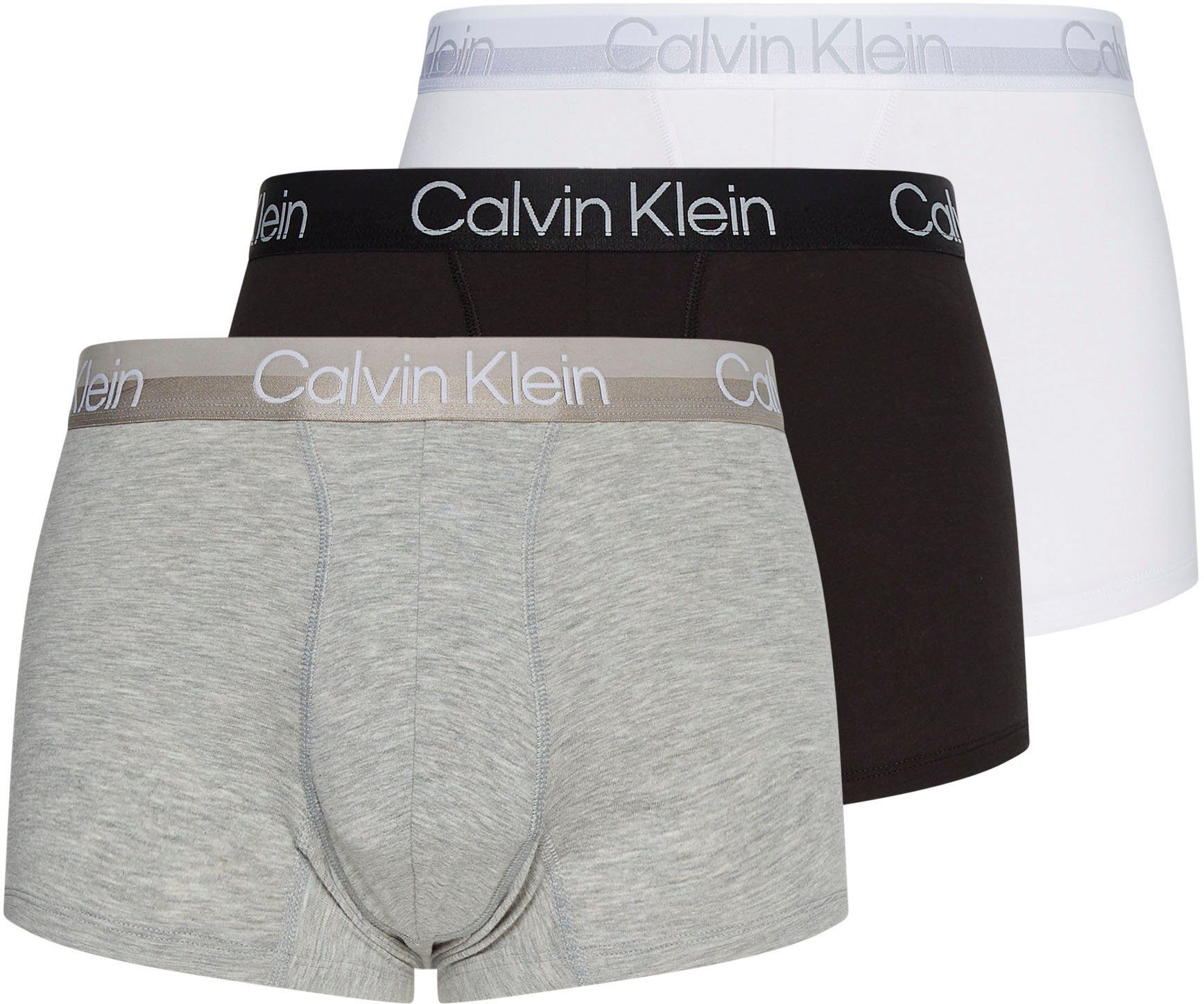 dem Calvin grau, Trunk schwarz, Klein 3-St) mit weiß Bund Underwear auf (Packung, Logoschriftzug