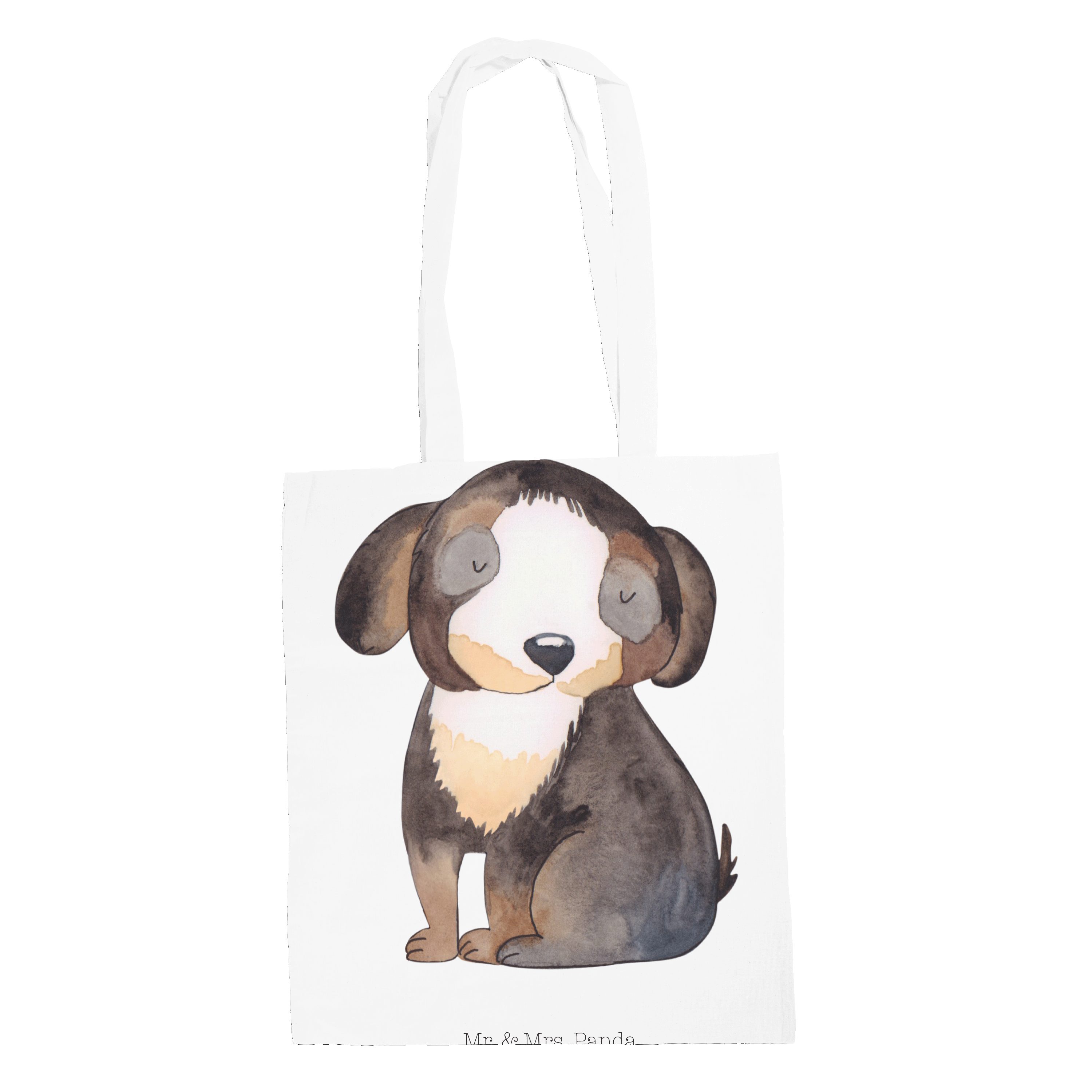 Mr. & Mrs. Panda Tragetasche Hund entspannt - Weiß - Geschenk, Jutebeutel, Einkaufstasche, Haustie (1-tlg) | Tragetaschen