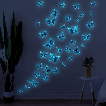 Lubgitsr Wandsticker Wandtattoo Leuchtend Wandaufkleber leuchtsticker Blau Schmetterling