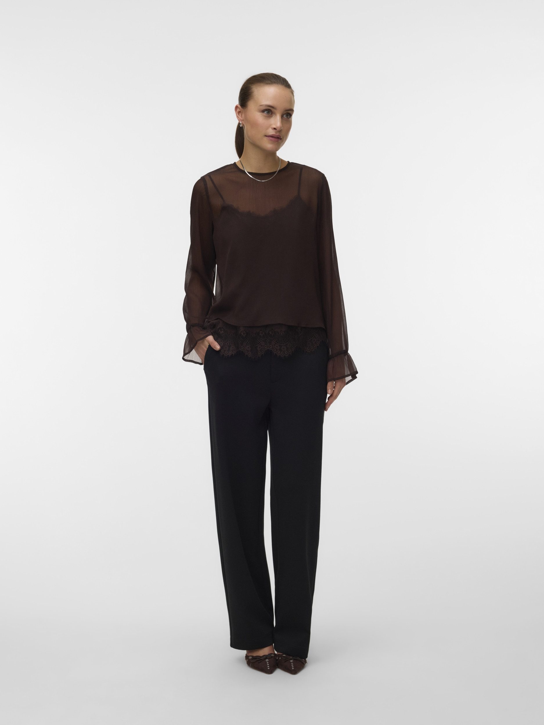 Vero Moda Schlupfbluse VMLALIE LS LACE TOP WVN, Chocolate Torte – Bild 2 von 5