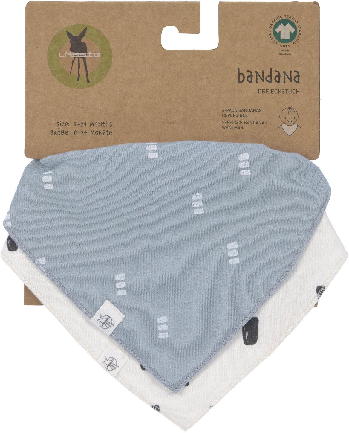 LÄSSIG Bio-Baumwolle (2-St), für Bandana, Interlock Dreieckstuch blue/milk, enthält Babys;