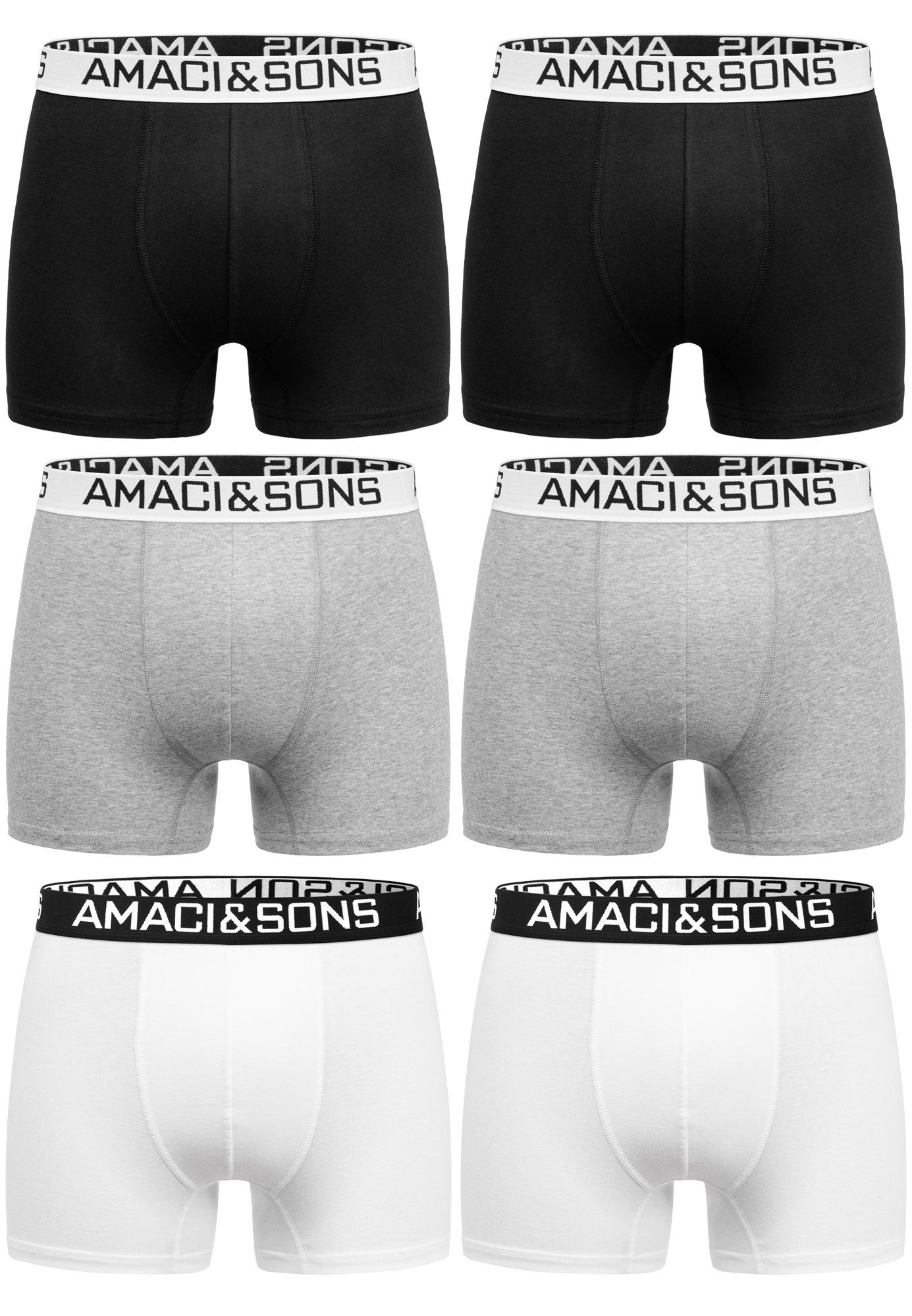 Amaci&Sons Boxershorts WESTON 6er Pack Boxershorts (6er-Pack) Herren Baumwolle Männer Unterhose Unterwäsche Mix (Hellgrau - Weiß - Schwarz)