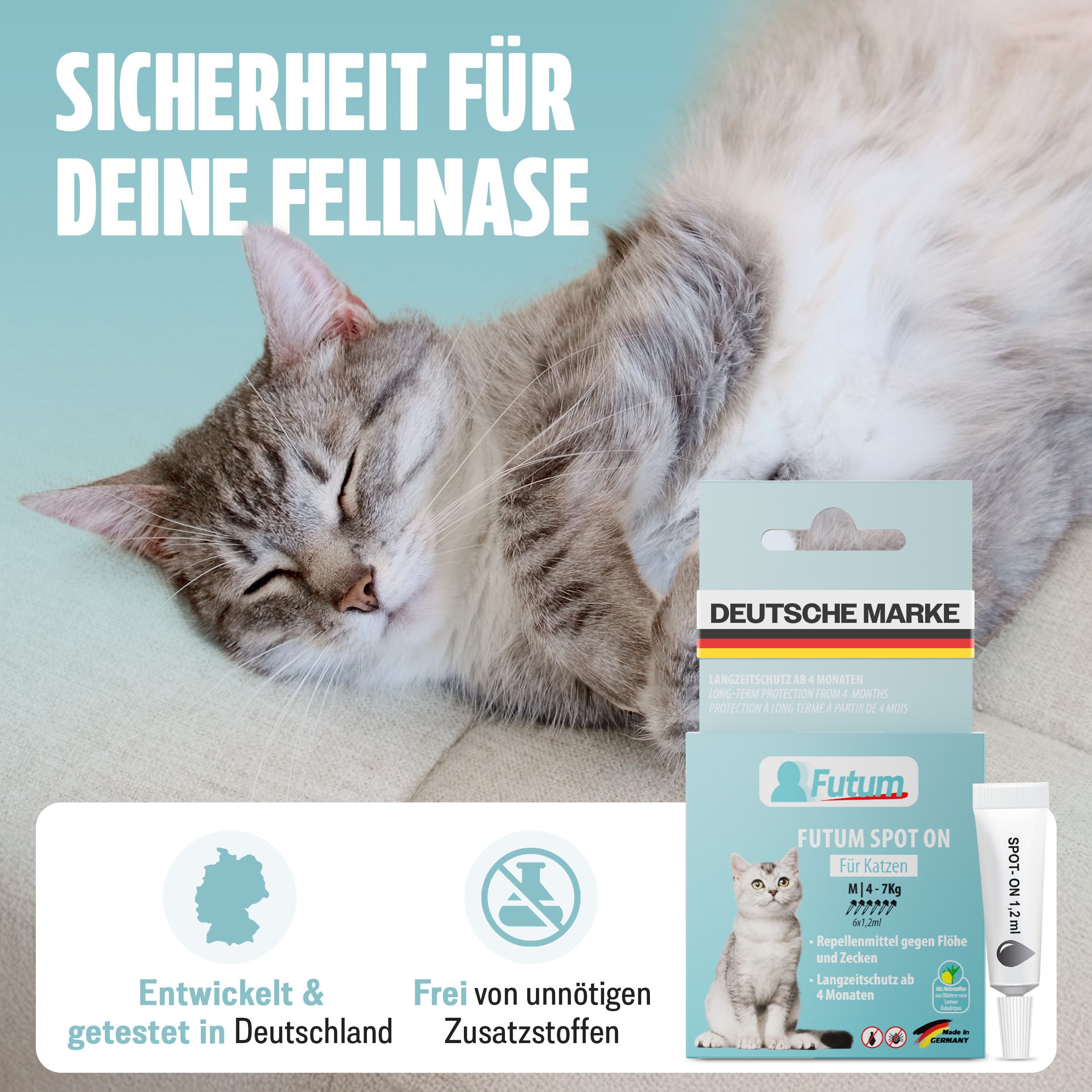 FUTUM Zeckenschutzmittel Spot on für Katzen, 72 ml, MADE IN GERMANY