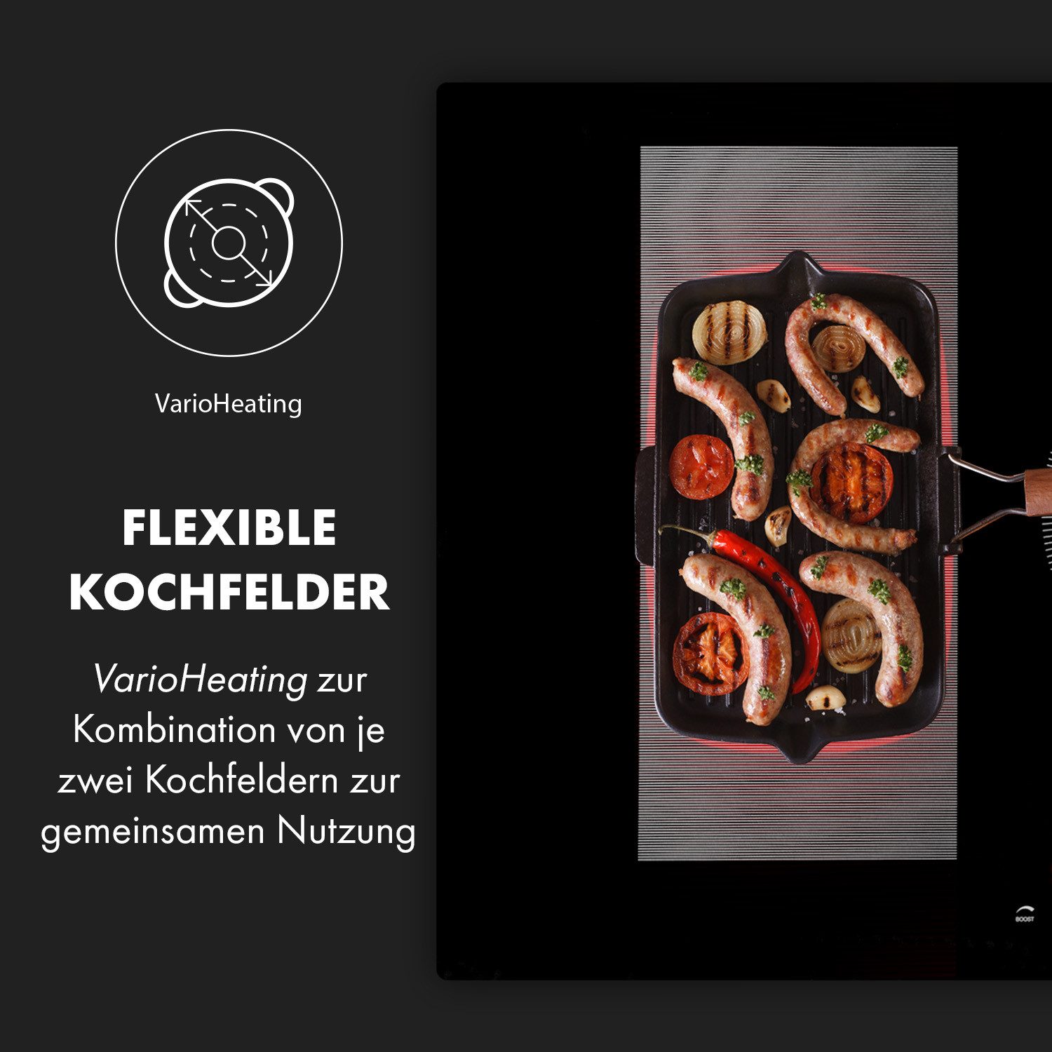 Klarstein Induktions-Kochfeld Delicatessa 90 Hybrid, Einbau Induktionsherd 5 Kochfelder Platten Elektro Induktionskochfeld