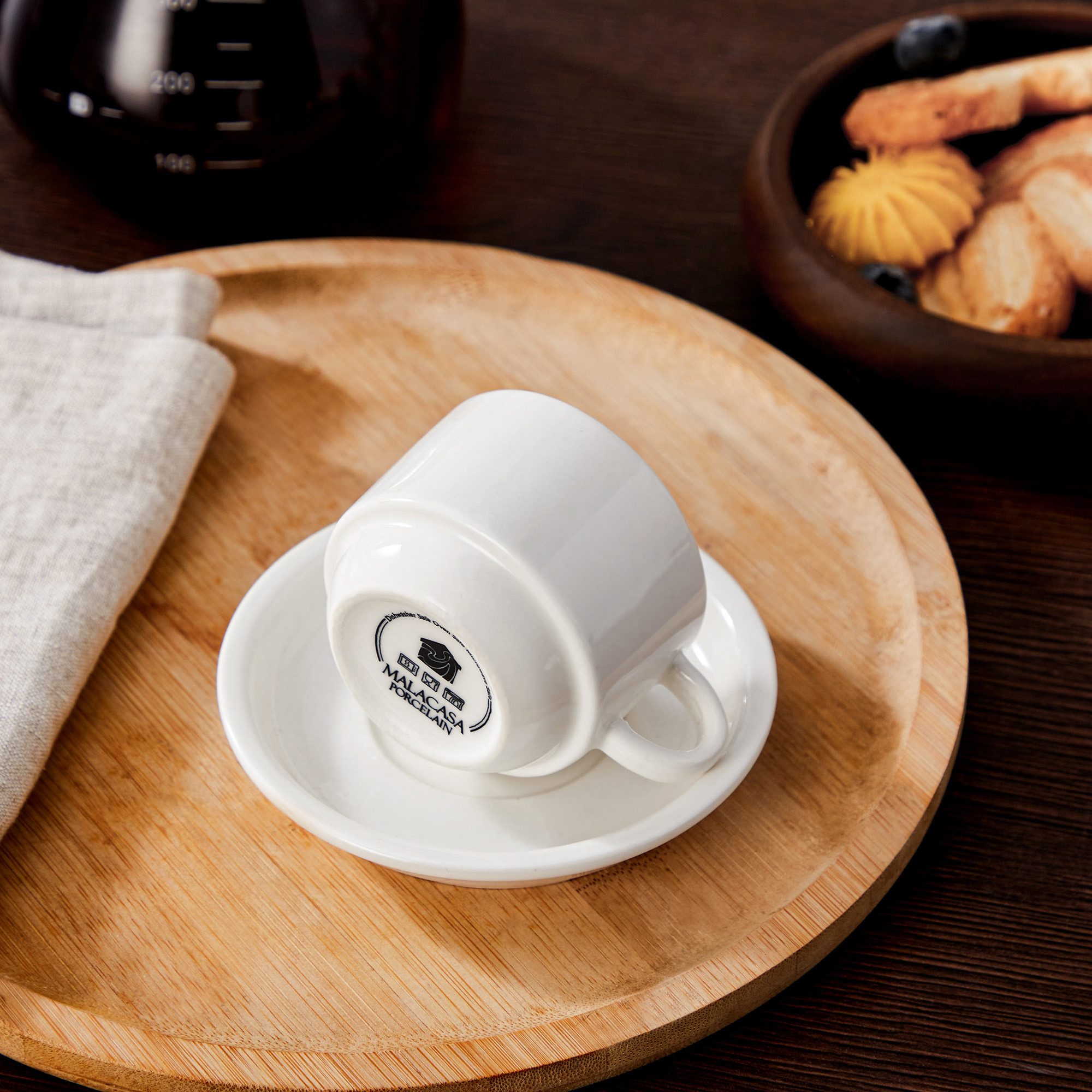 MALACASA Kaffeeservice Porzellan Espressotasse, Metallständer, Weiß/Schwarz/Marmor (6-tlg), 6 Personen, Porzellan
