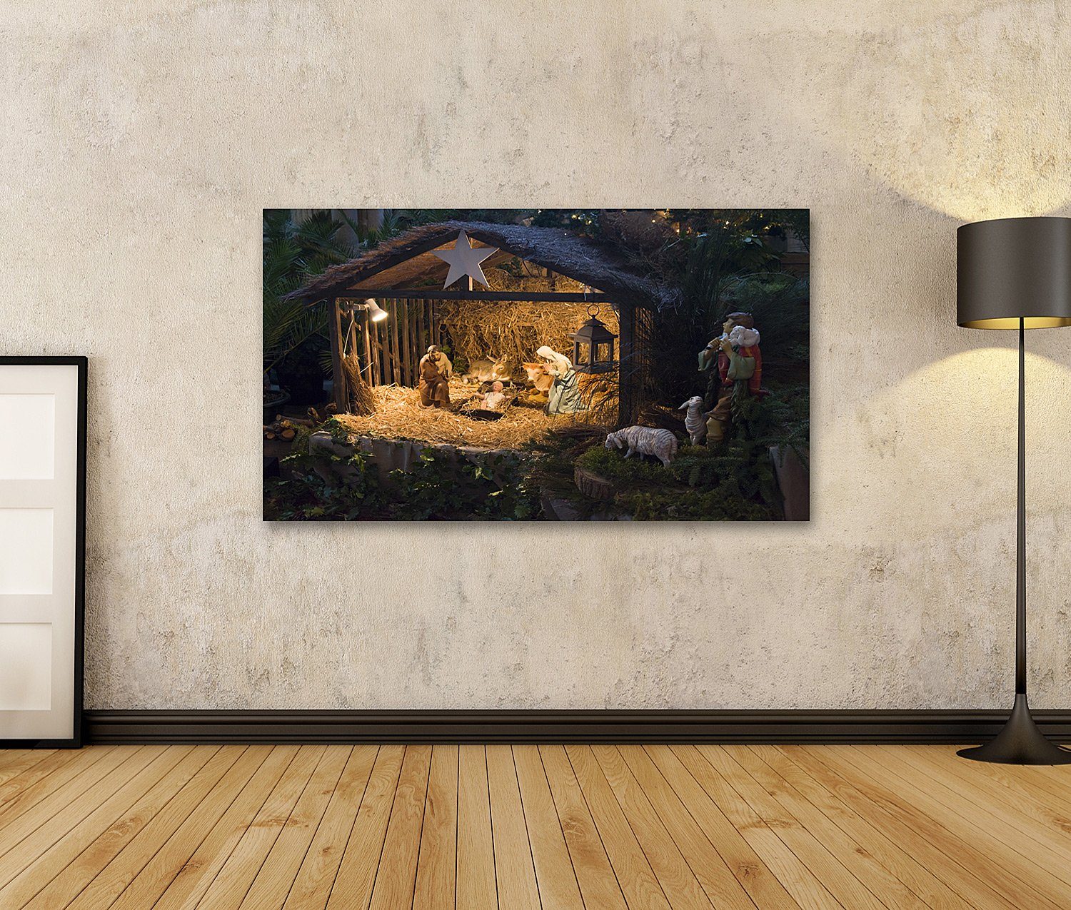 islandburner Leinwandbild Bild auf Leinwand Weihnachtskrippe mit Josef, Mar günstig online kaufen