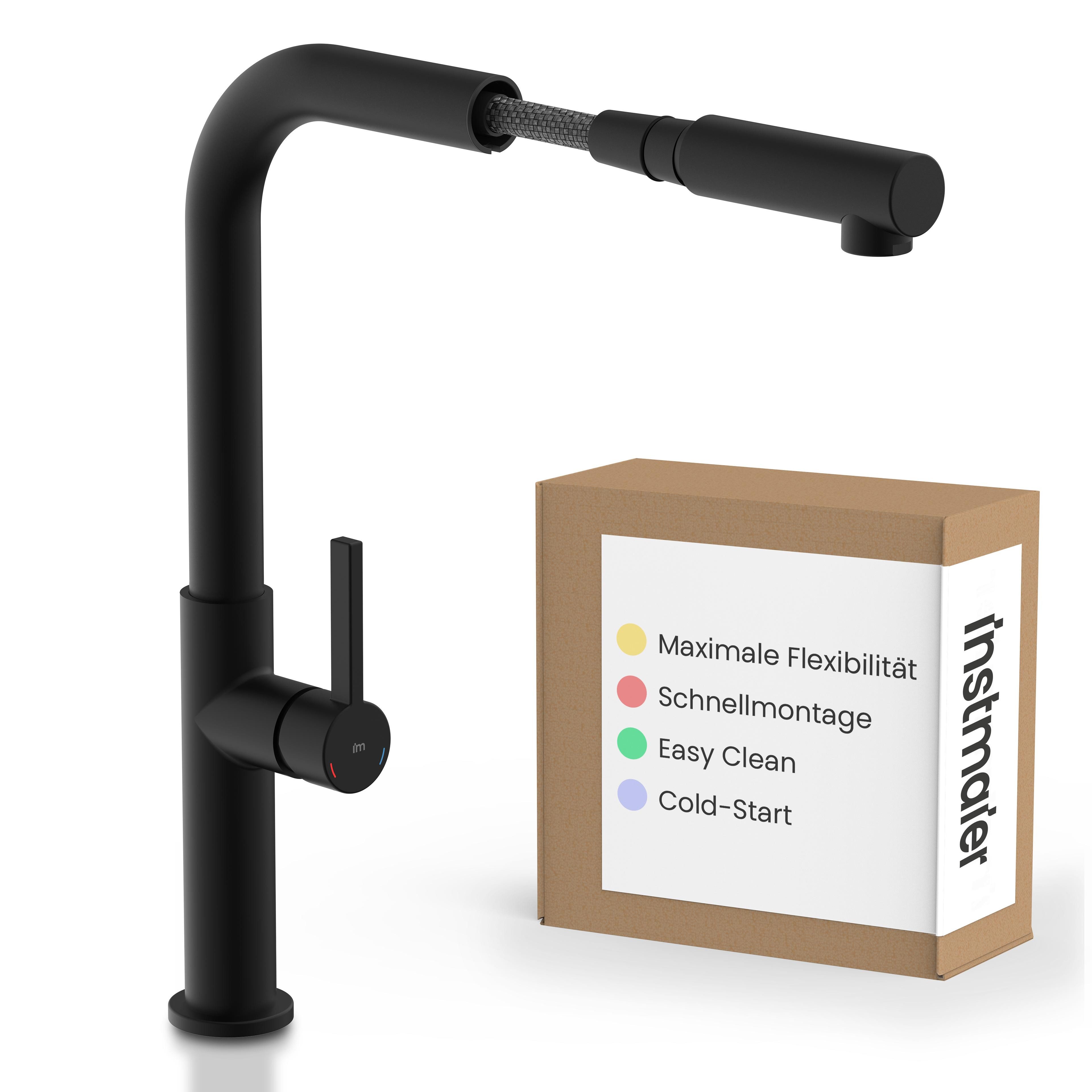 instmaier Spültischarmatur instmaier Cassia, Spültischarmatur, Auslauf ausziehbar schwarz matt, Küchenarmatur