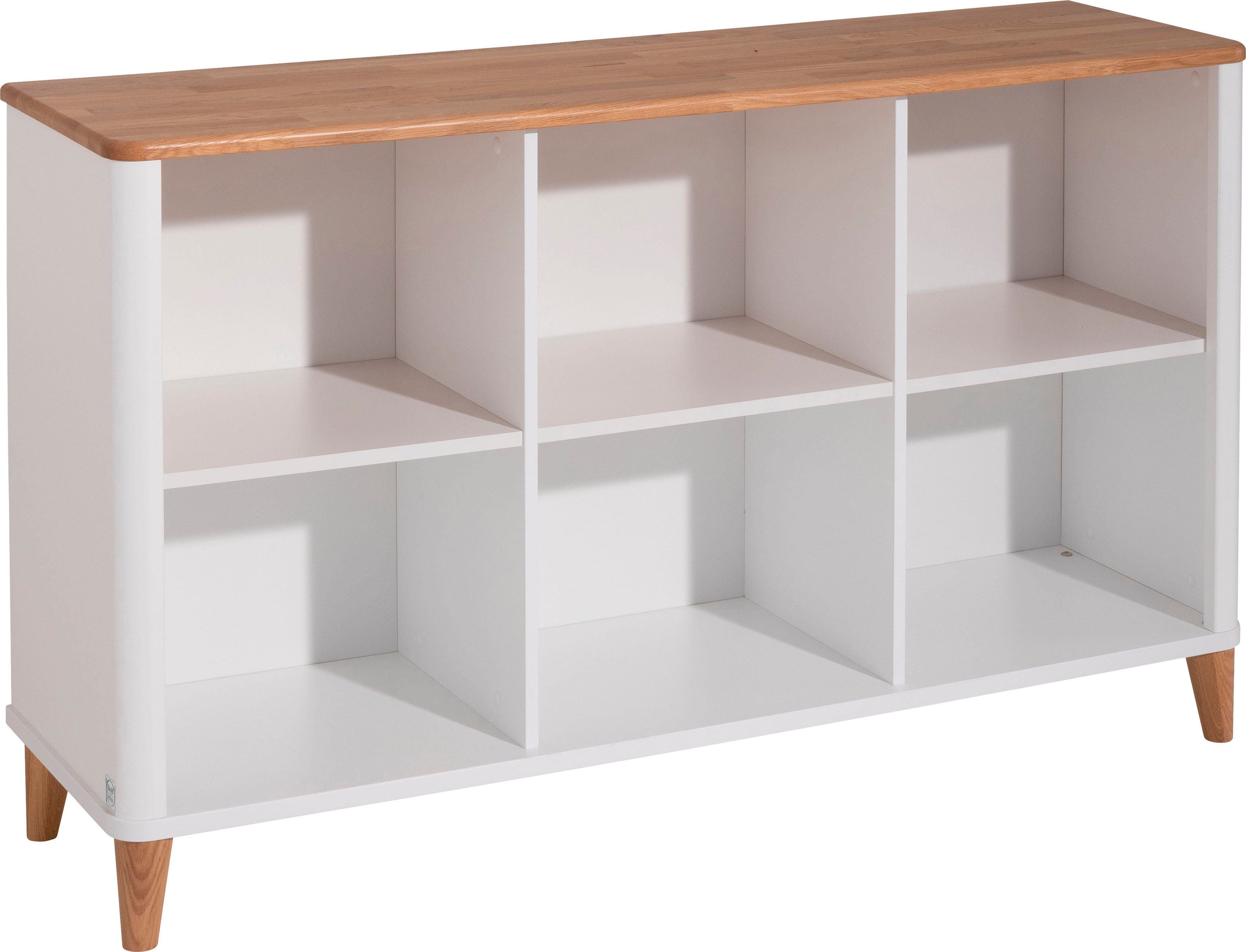 PAIDI Kinderregal LOTTE & FYNN Steiff by PAIDI, 6 offene Fächer, Weiß mit Eiche Massivholz, Sideboard 142 cm Breite, langlebiges Regal