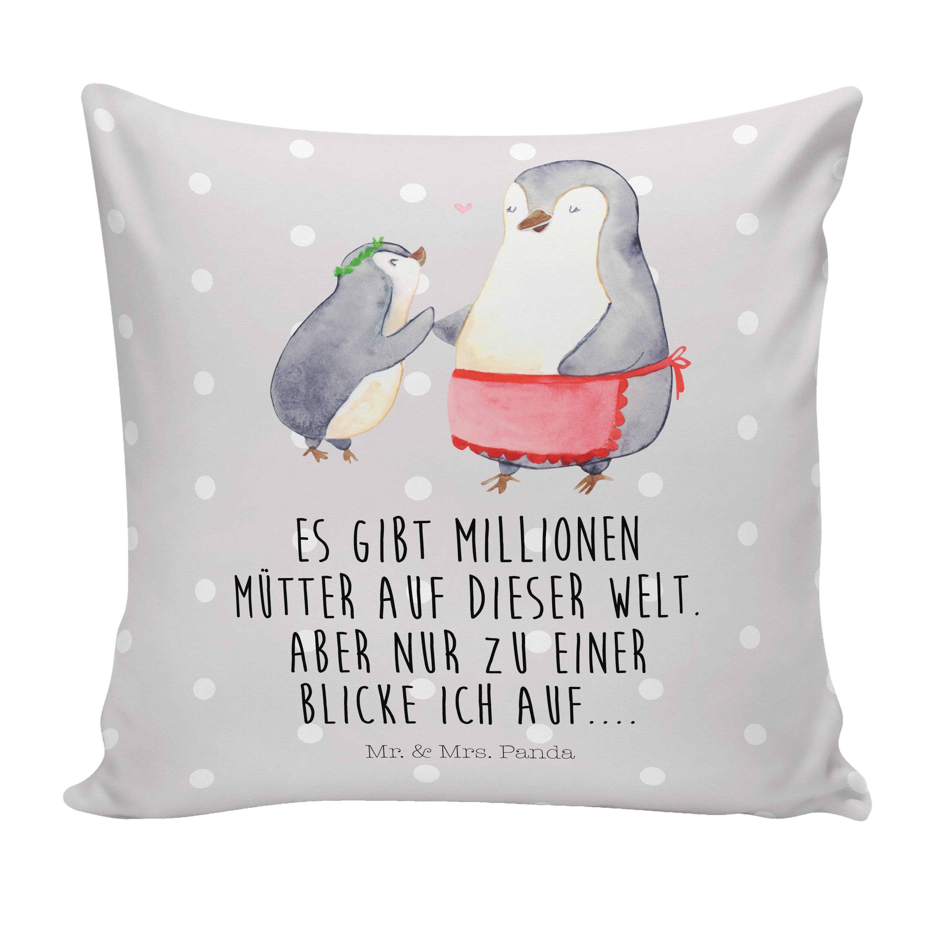 Mr. & Mrs. Panda Dekokissen Pinguin mit Kind - Grau Pastell - Geschenk, Oma, Kissenhülle, Tochter