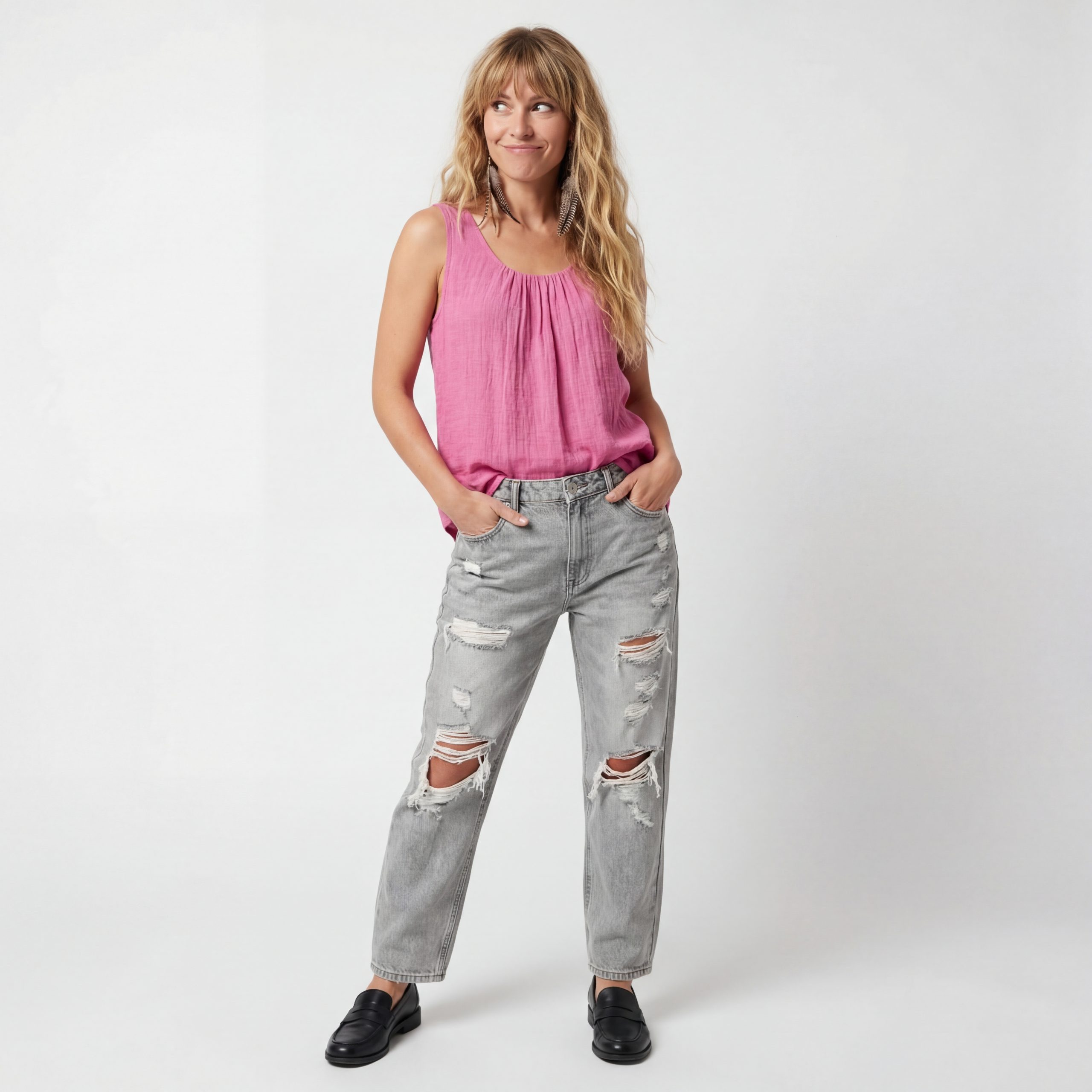 OriginalYou Trägertop Damen Sommer Top Leinenoptik blickdichtes Oberteil mit Innentop Größen von 36 bis 48, Unifarben, Rundhals