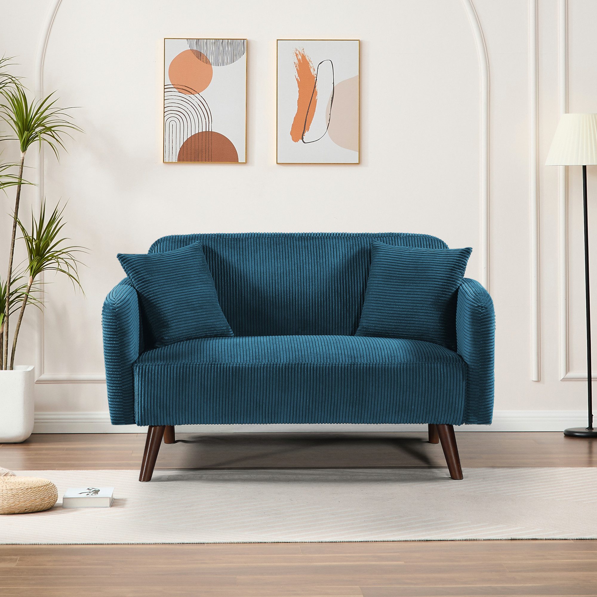 en.casa Sofa, 2-Sitzer »Midt« gepolstert Cord 132 x 70 x 81 cm Blau günstig online kaufen