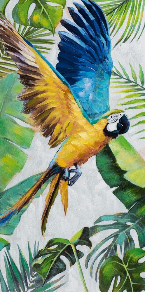 ArtUniverse Gemälde Leinwandbild Papagei im Dschungel 60 x 120 cm, Tiermotiv