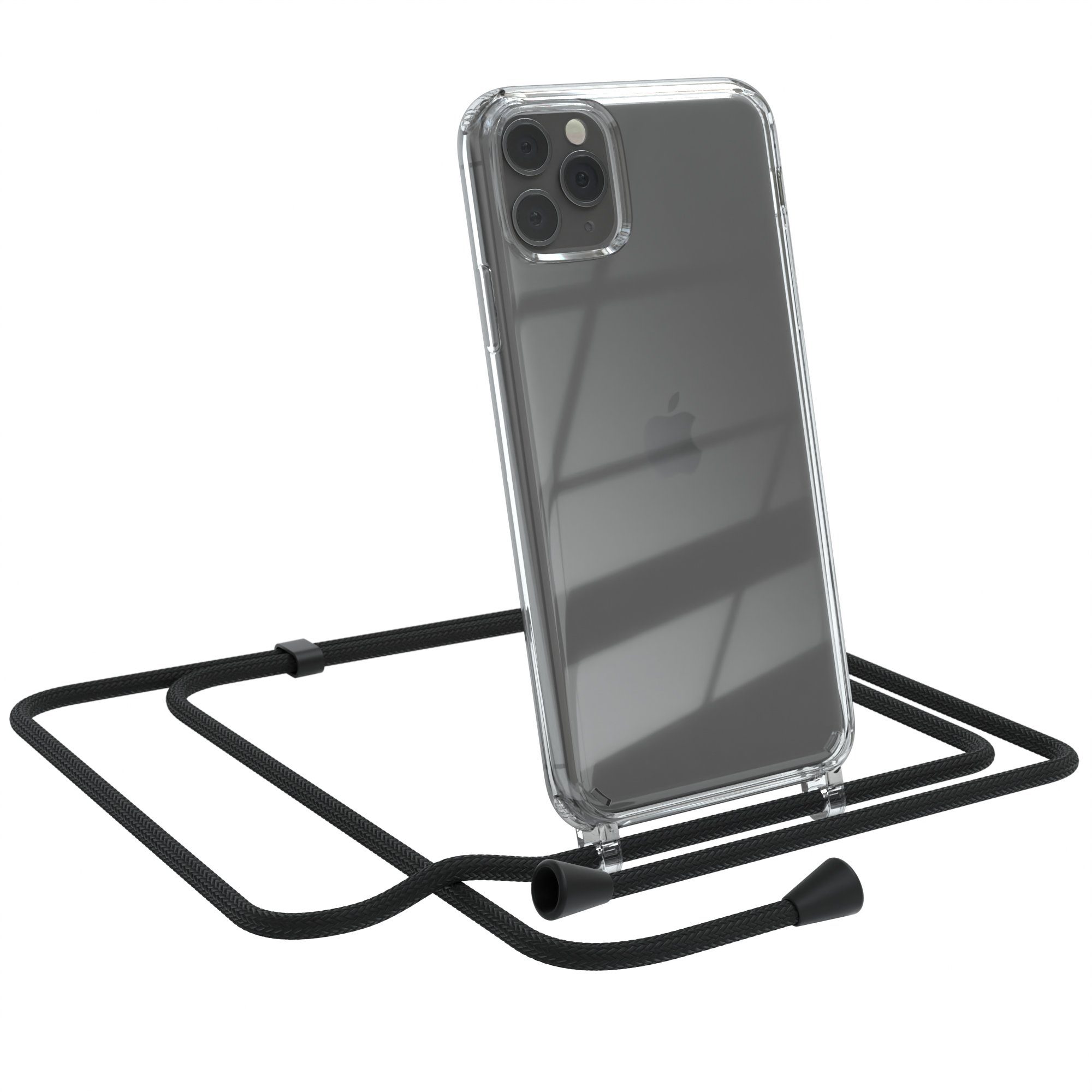 EAZY CASE Handykette Kette Clips Schwarz für Apple iPhone 11 Pro Max 6,5 Zoll, Slimcover mit Umhängeband Case Handytasche Clear Backcover Schwarz