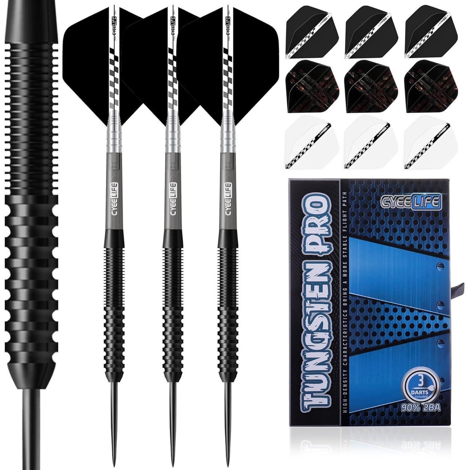 LuxusKollektion Dartpfeil Tungsten Darts Set 23g Steel Darts 3 Shafts 9 Flights Sharpener