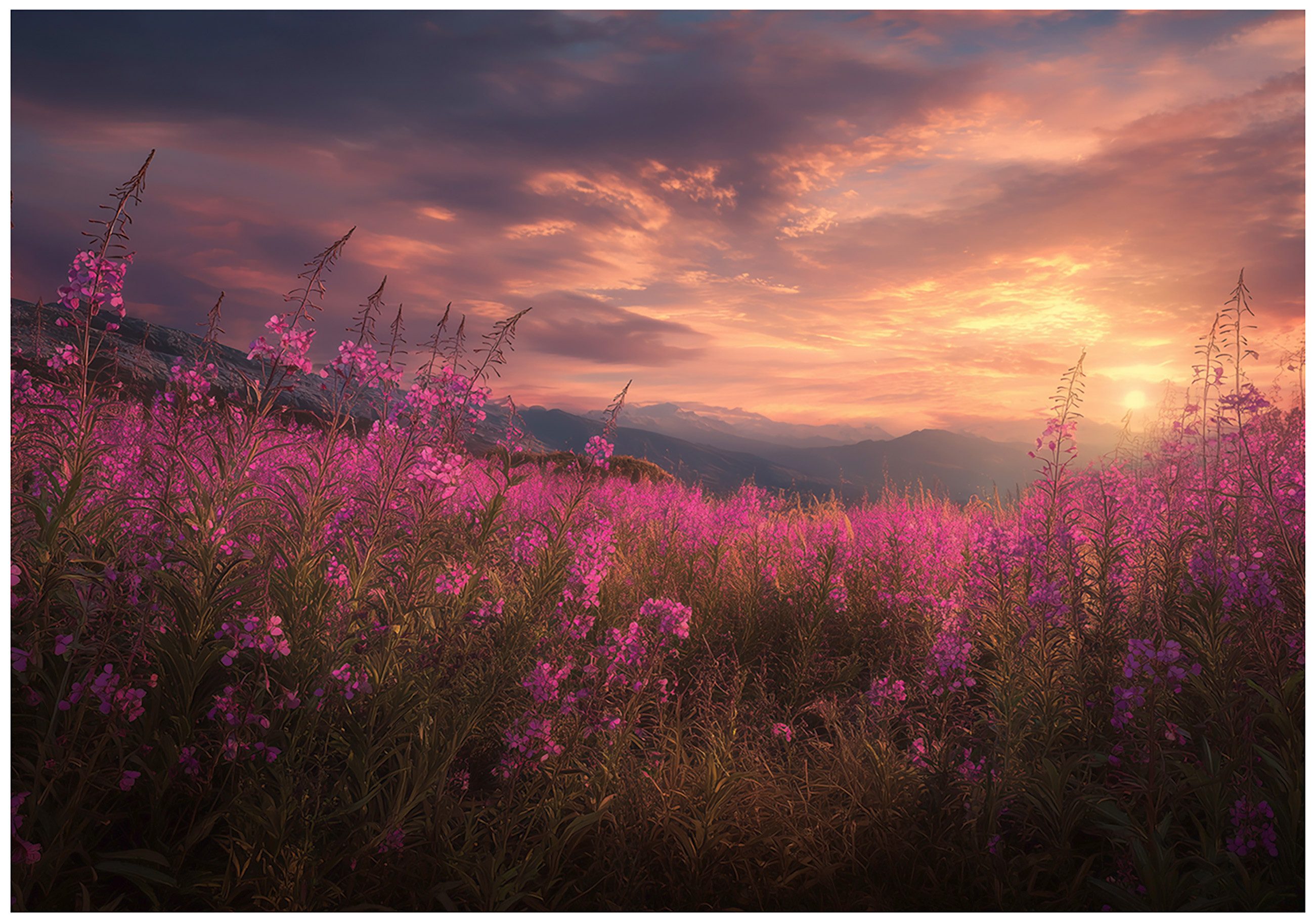 Wallarena Fototapete Blumen Wiese - Mehrfarbig - Elegant - Vlies - Schlafzimmer, glatt, (2 St), 100x70cm