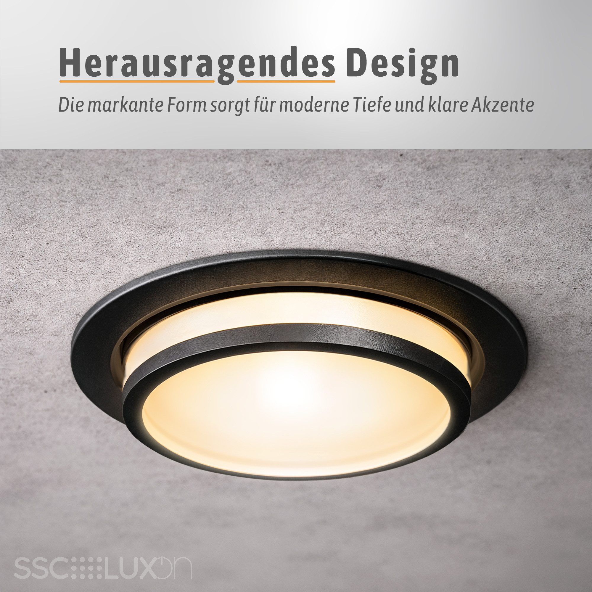 SSC-LUXon LED Einbaustrahler LAGO Einbauleuchte schwarz LED Lampe 3in1 drei Lichtfarben Deckenlampe, Neutralweiß, Warmweiß, Tageslichtweiß